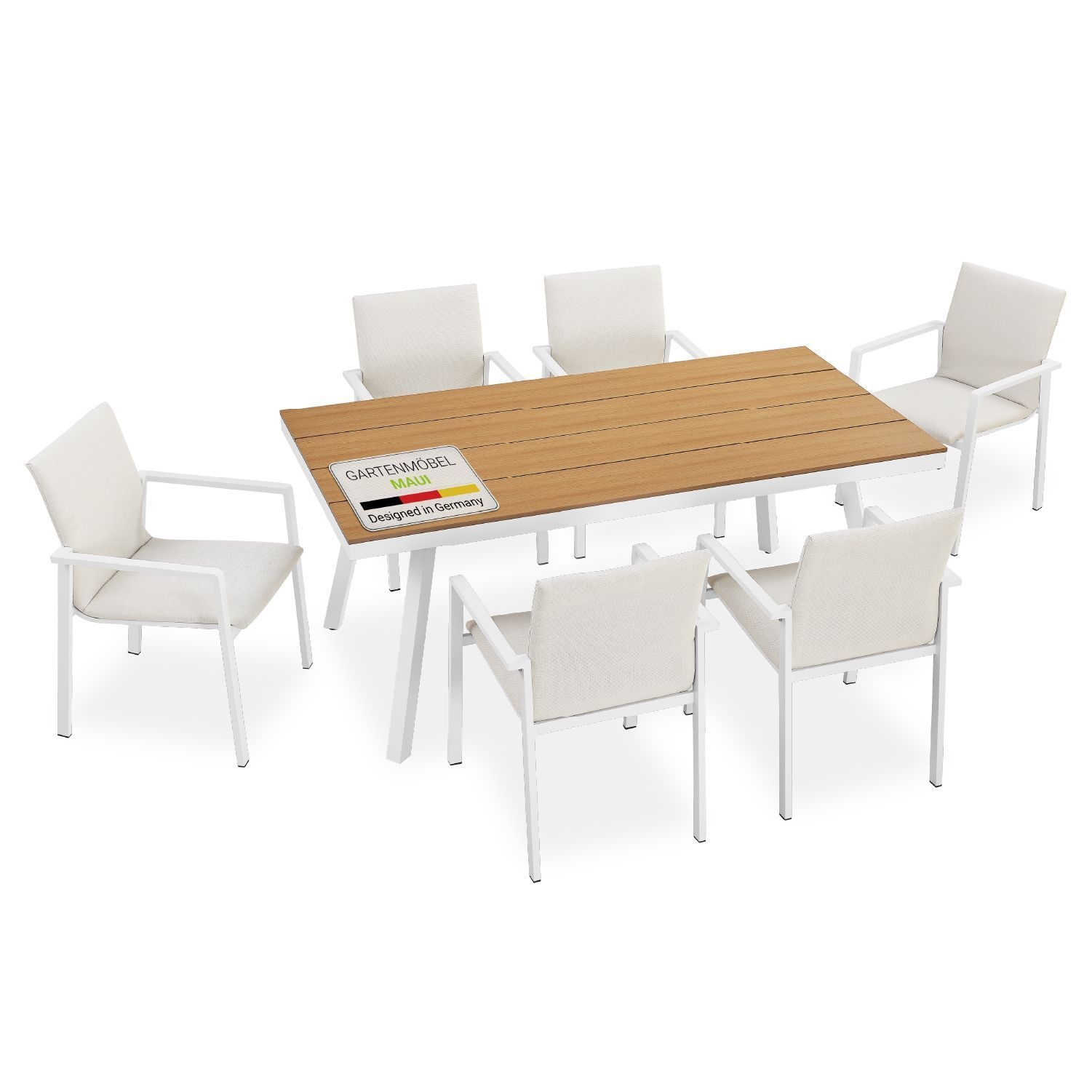 Juskys Premium Gartenm&ouml;bel Set Maui - Tisch mit 6 St&uuml;hlen & Kissen - Alu & Polywood - Beige - Bild 1