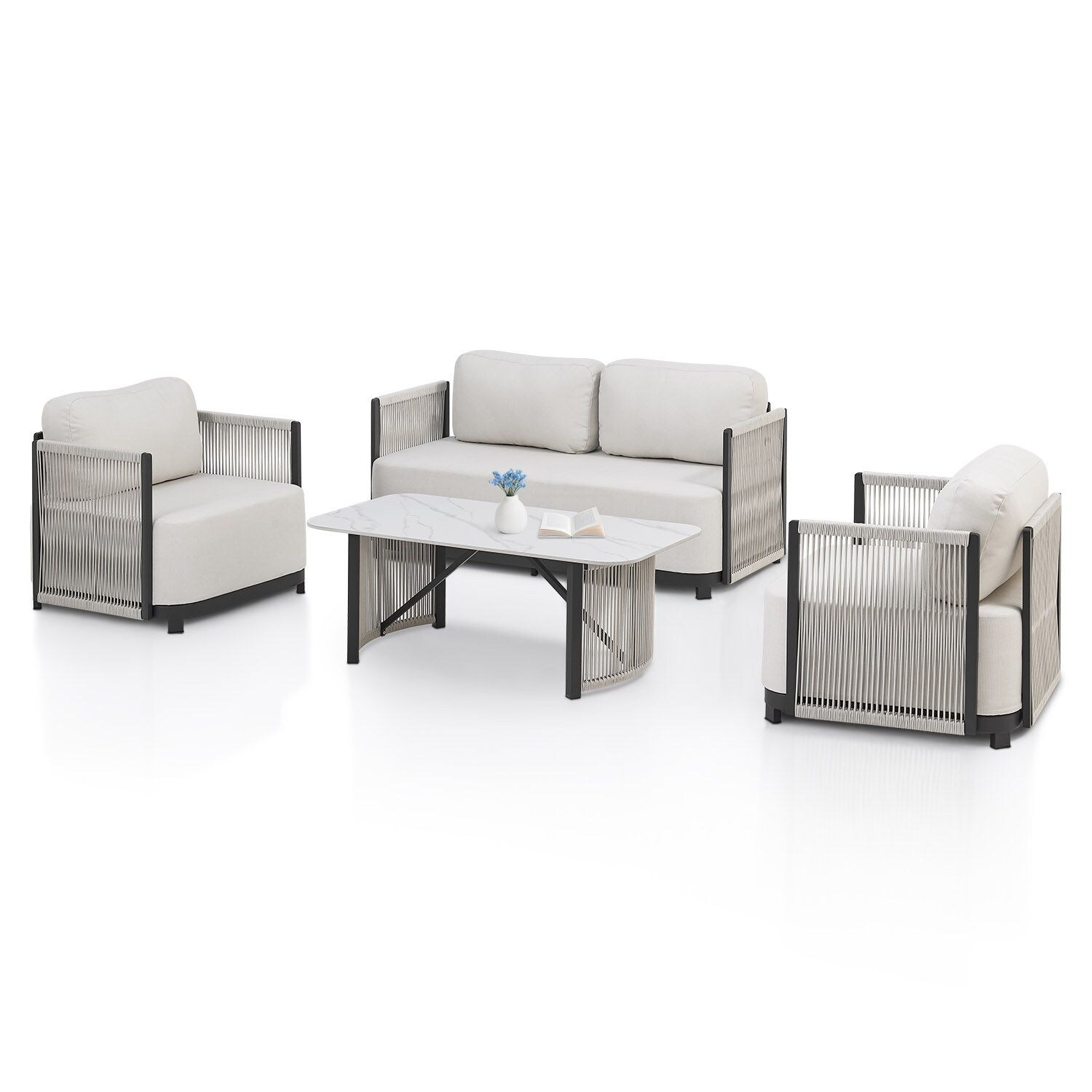 Juskys Premium Outdoor Lounge Curacao - Gartenmöbel Set modern, wasserabweisendes Olefin, wetterfest