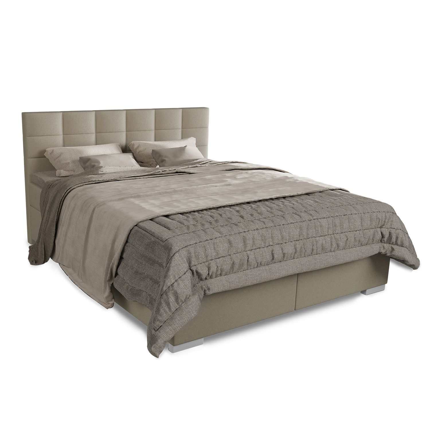 Juskys Boxspringbett Seattle 180x200cm - weicher Malmo-Stoff, komfortable Einstiegsh&ouml;he - Beige - Bild 1