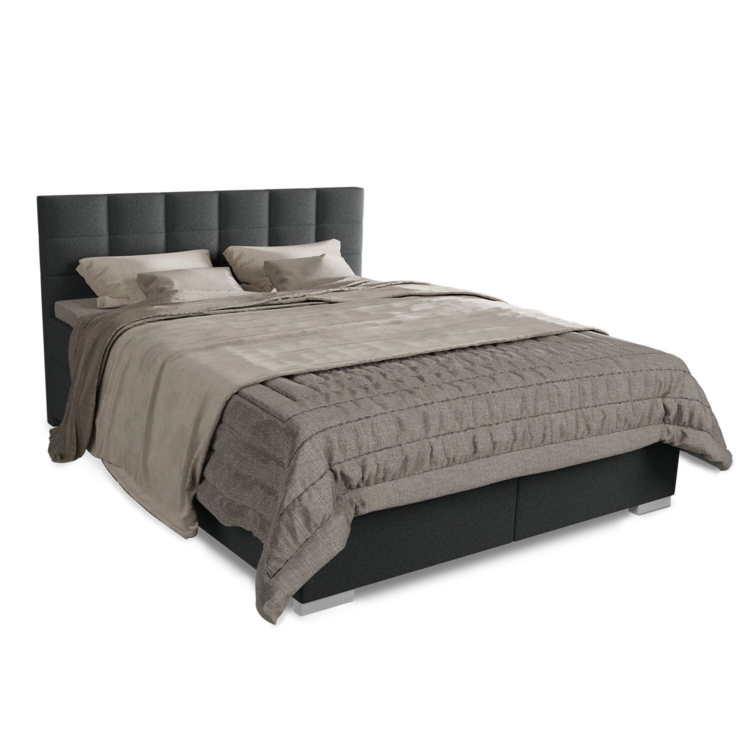 Juskys Boxspringbett Seattle 180x200cm – weicher Malmo-Stoff, komfortable Einstiegshöhe – Dunkelgrau | 04262437184104