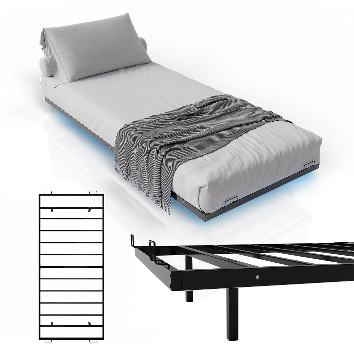 Juskys Metallbett Palamos 90x200 cm mit Lattenrost & LED Beleuchtung - Schwebebett, Bett - Schwarz - Bild 1