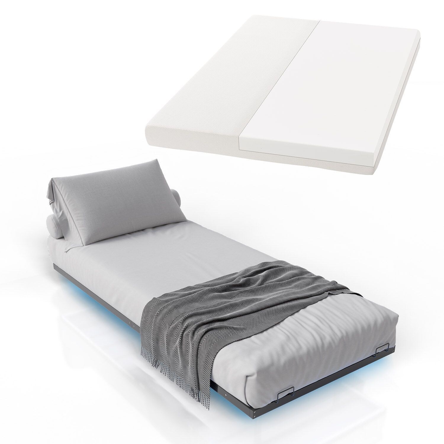 Juskys Metallbett Palamos 90×200 cm mit Matratze, Lattenrost & LED – Schwebebett, Bett – Schwarz | 04262437184227