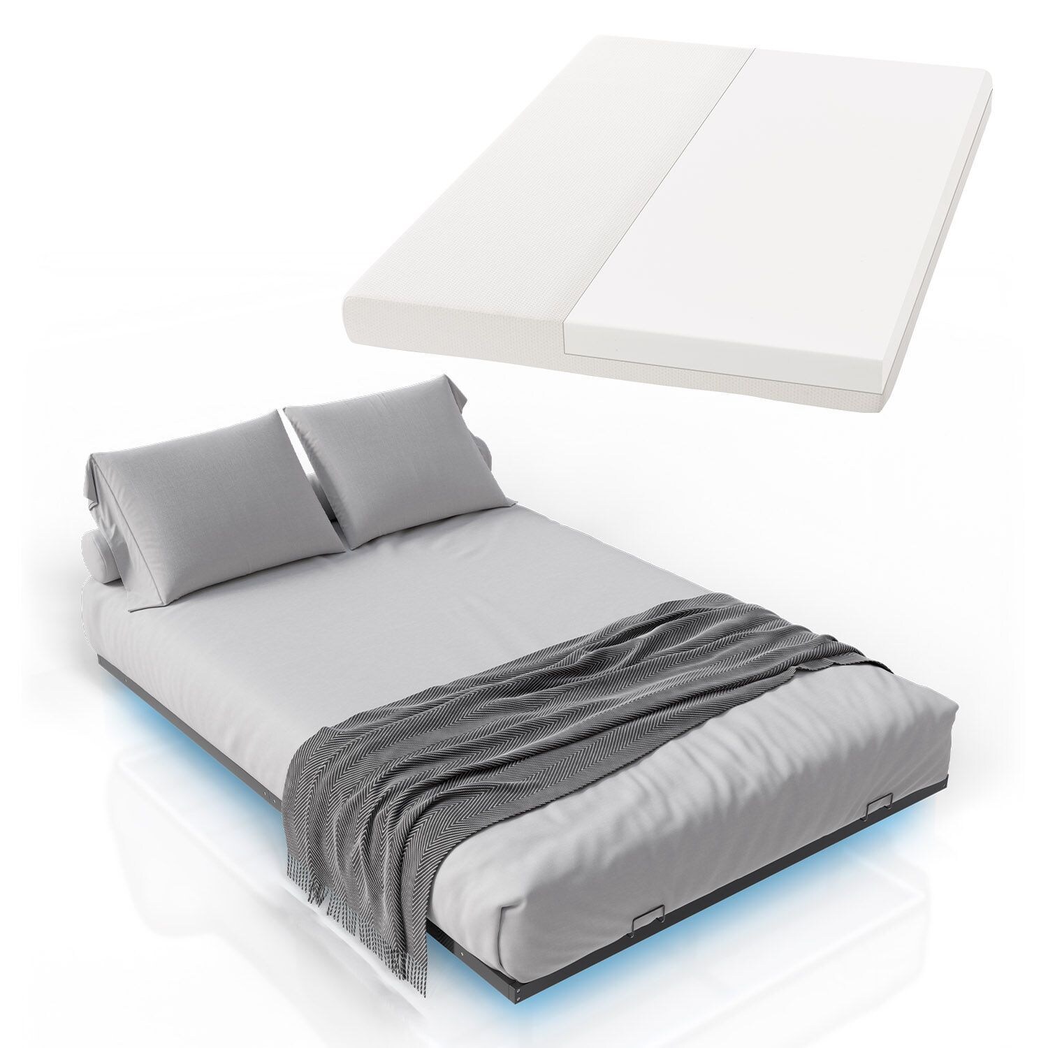 Juskys Metallbett Palamos 140×200 cm mit Matratze, Lattenrost & LED – Schwebebett, Bett – Schwarz | 04262437184234