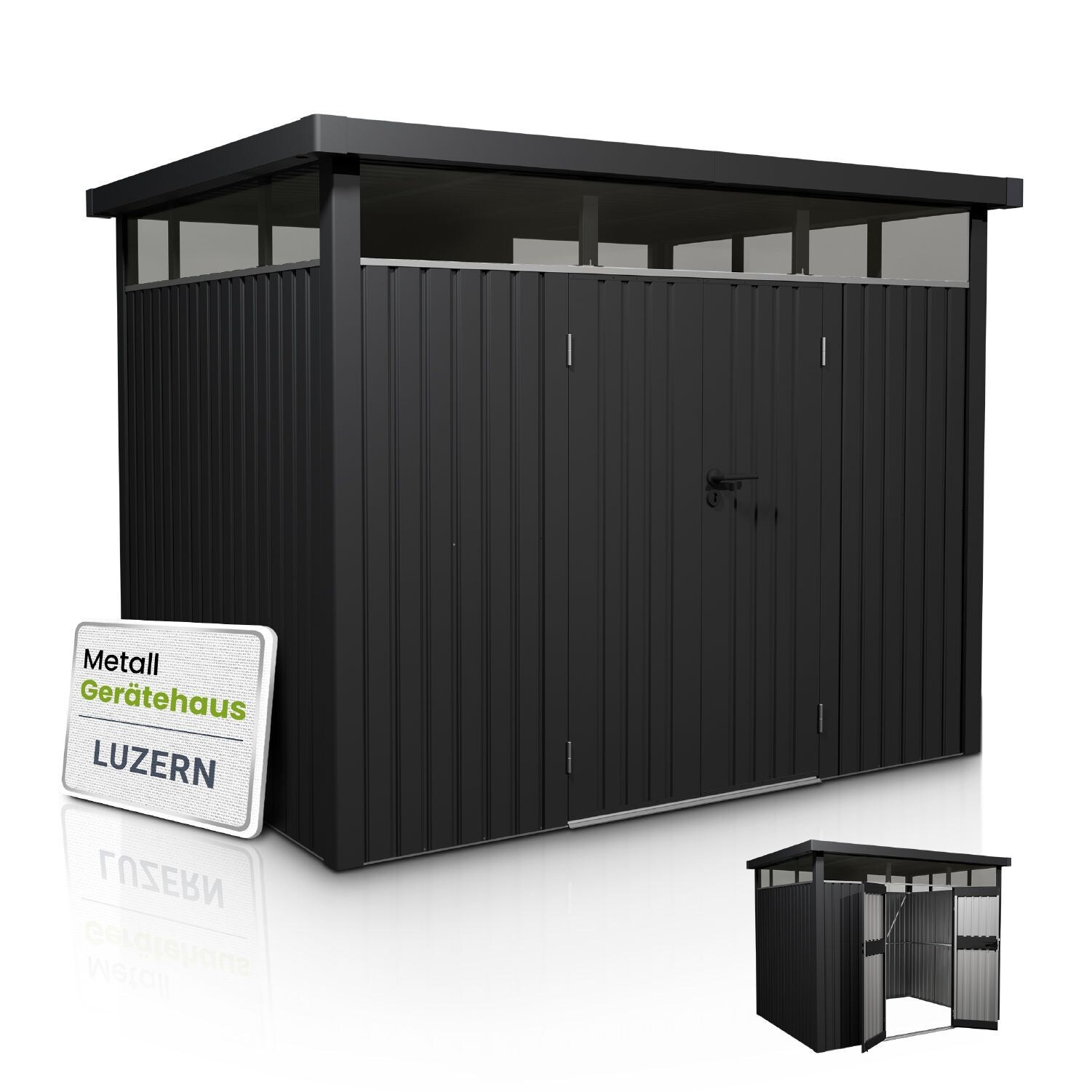 Juskys Gerätehaus Luzern 7,8 m² – Metall Geräteschuppen – wetterfest & abschließbar – Anthrazit | 04262437184425