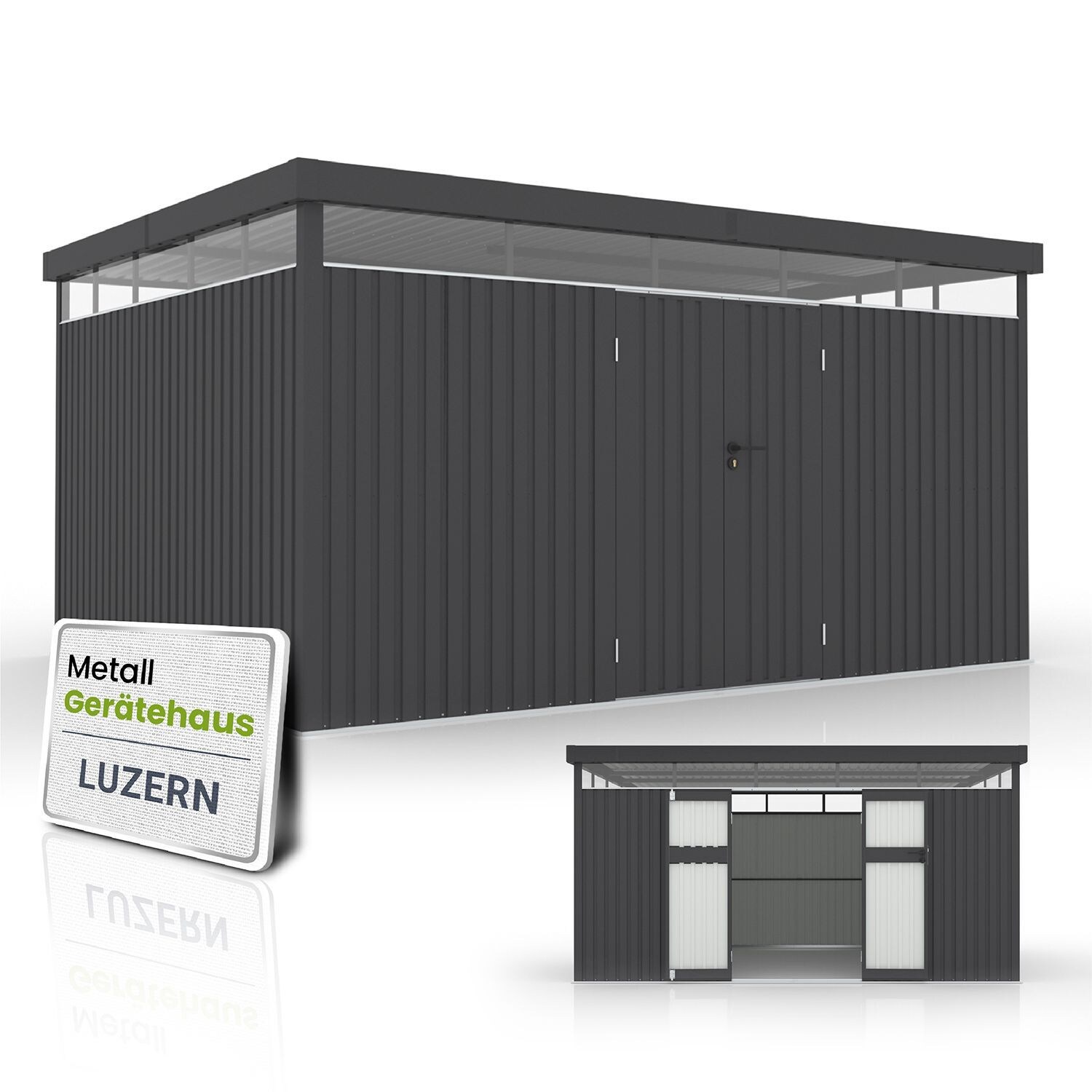 Juskys Gerätehaus Luzern 12 m² – Metall Geräteschuppen – wetterfest & abschließbar – Anthrazit | 04262437184432
