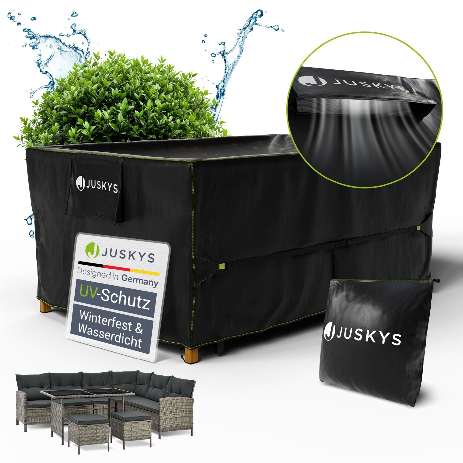 Juskys Gartenm&ouml;bel Abdeckplane 180 x 120 x 75 cm - winterfest, wasserdicht, UV-Schutz, Schutzh&uuml;lle - Bild 1
