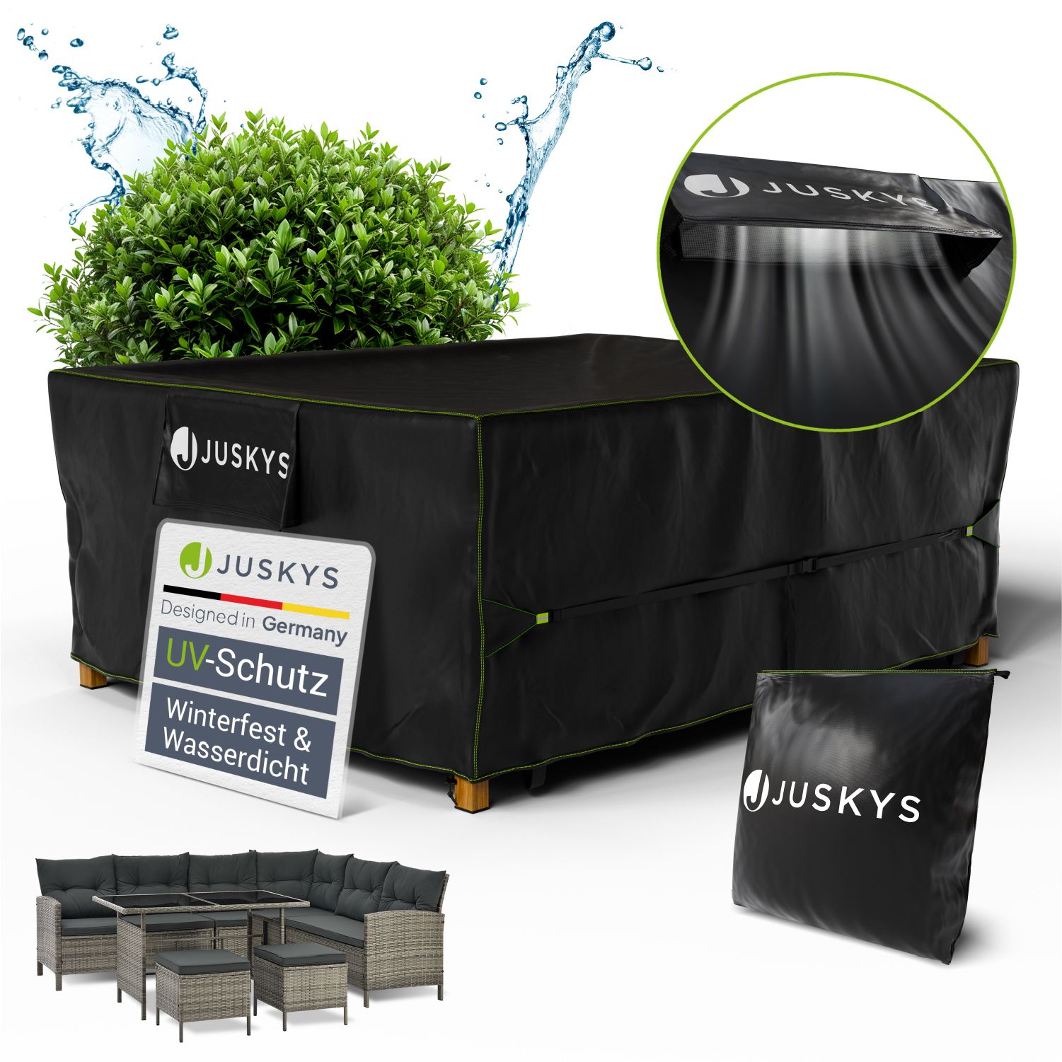 Juskys Gartenm&ouml;bel Abdeckplane 200 x 160 x 75 cm - winterfest, wasserdicht, UV-Schutz, Schutzh&uuml;lle - Bild 1