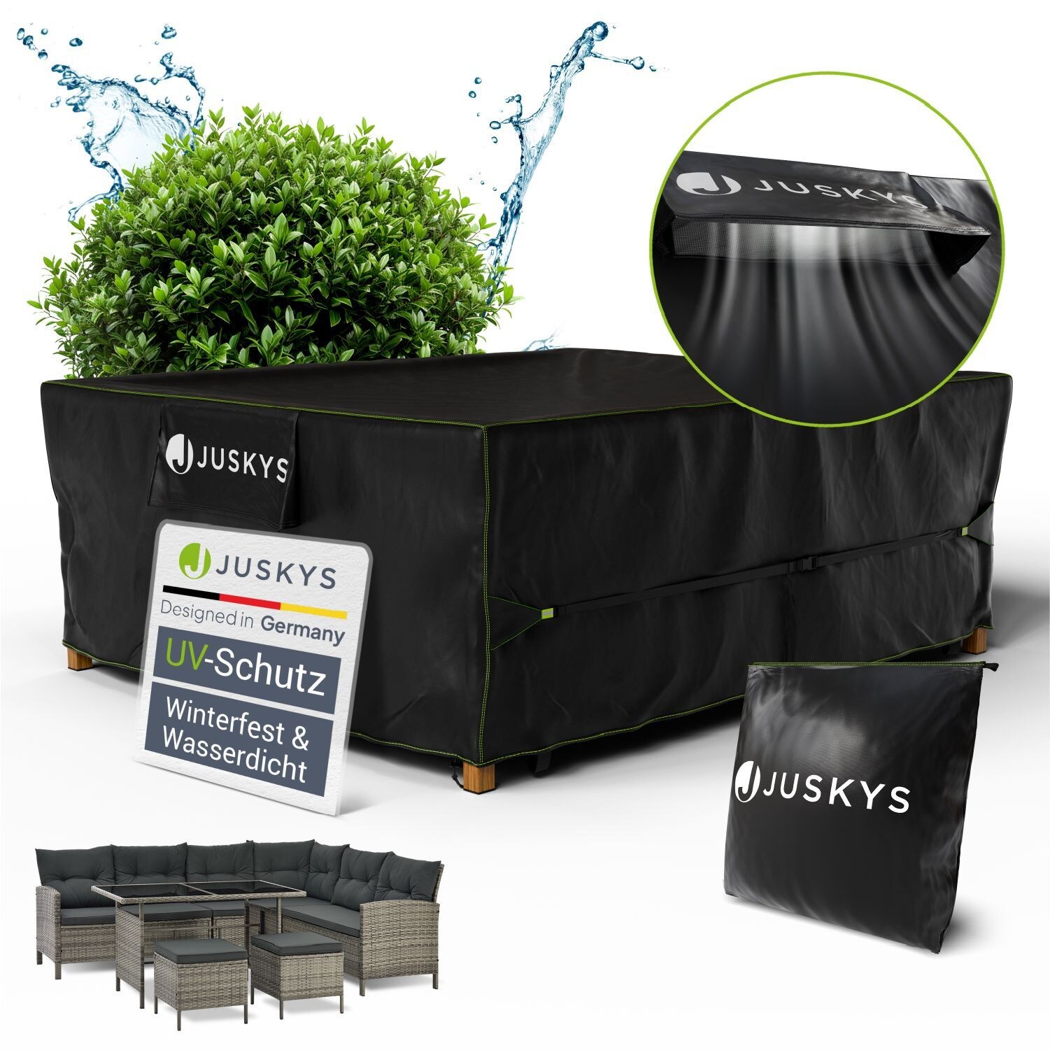 Juskys Gartenmöbel Abdeckplane 250 x 210 x 90 cm - winterfest, wasserdicht, UV-Schutz, Schutzhülle