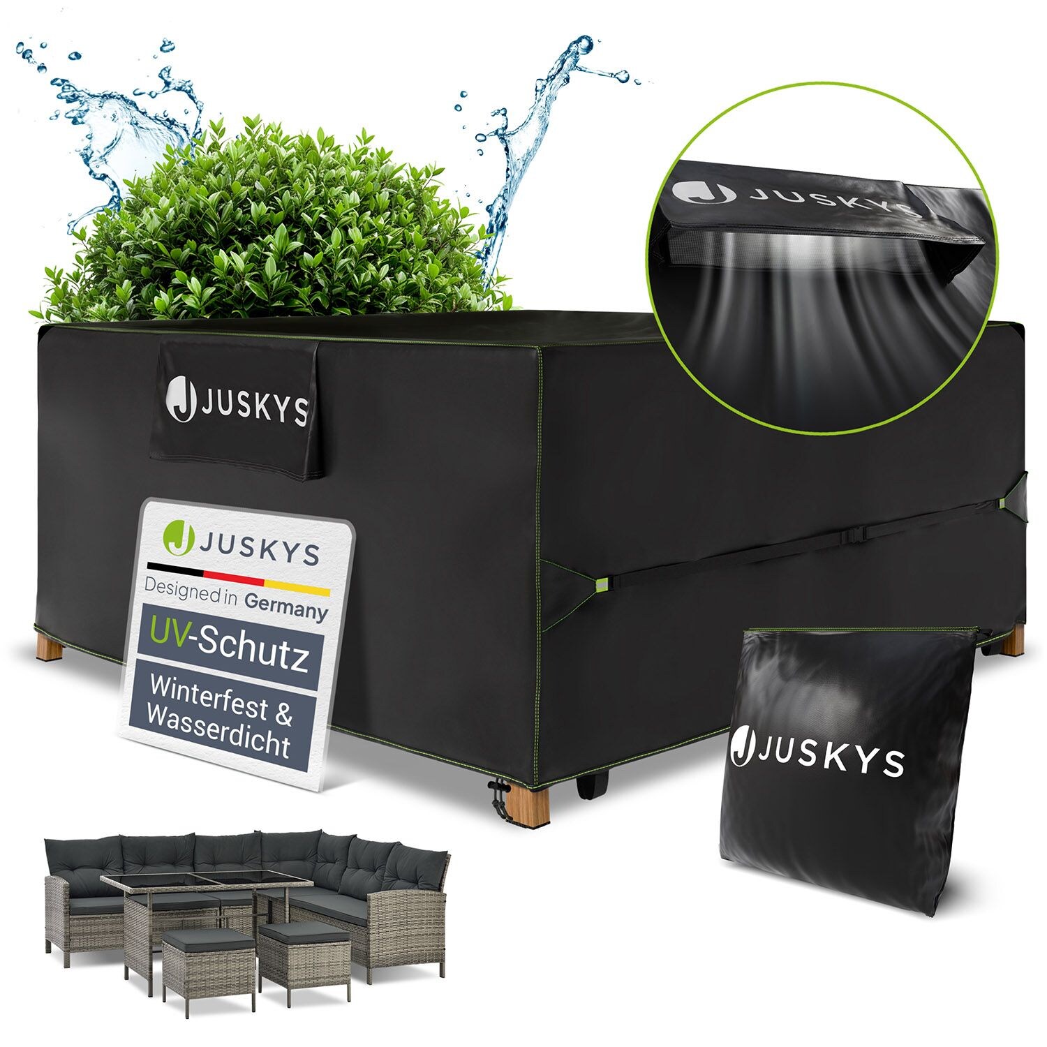 Juskys Gartenmöbel Abdeckplane 250 x 250 x 90 cm - winterfest, wasserdicht, UV-Schutz, Schutzhülle