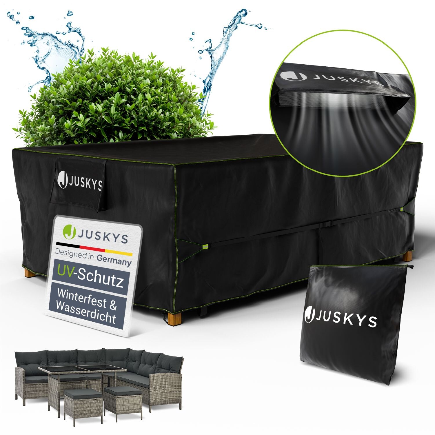 Juskys Gartenmöbel Abdeckplane 270 x 180 x 90 cm - winterfest, wasserdicht, UV-Schutz, Schutzhülle