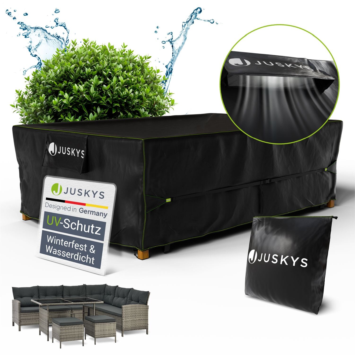 Juskys Gartenmöbel Abdeckplane 300 x 200 x 90 cm - winterfest, wasserdicht, UV-Schutz, Schutzhülle