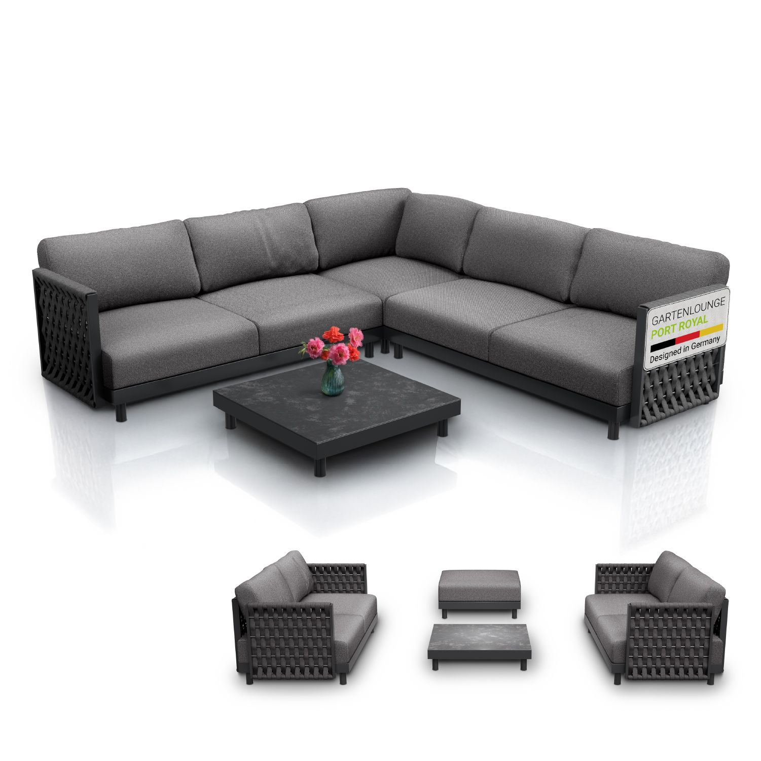 Juskys Premium Gartenm&ouml;bel Set Port Royale - Sofa mit Kissen & Tisch - Anthrazit - Bild 1