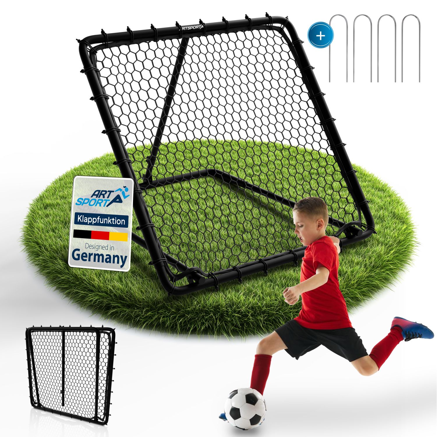ArtSport Fu&szlig;ball Rebounder Power Pass - verstellbar, stabiler Rahmen, platzsparend verstauen - Bild 1