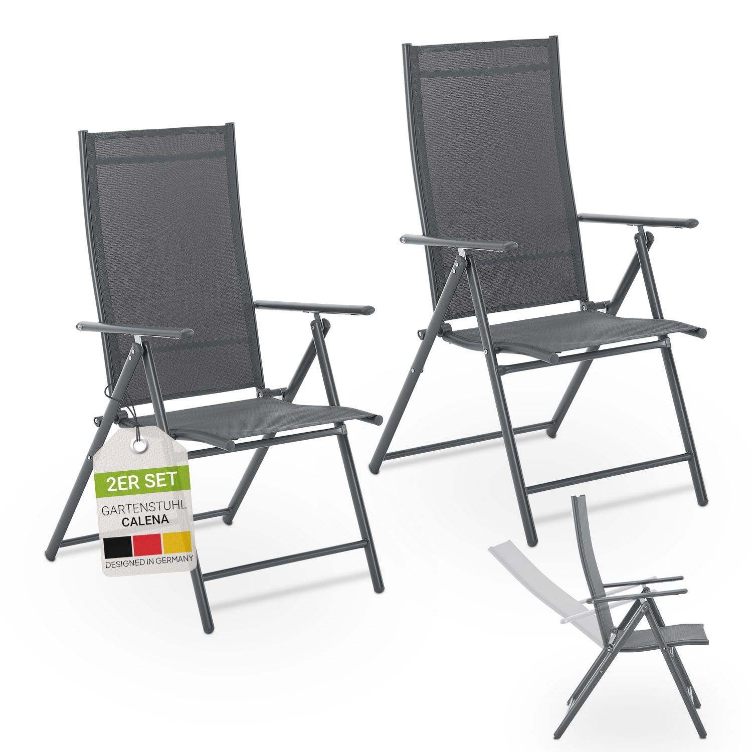 Juskys Gartenstuhl Calena 2er Set - 7-fach verstellbare R&uuml;ckenlehne mit Klappfunktion - Anthrazit - Bild 1