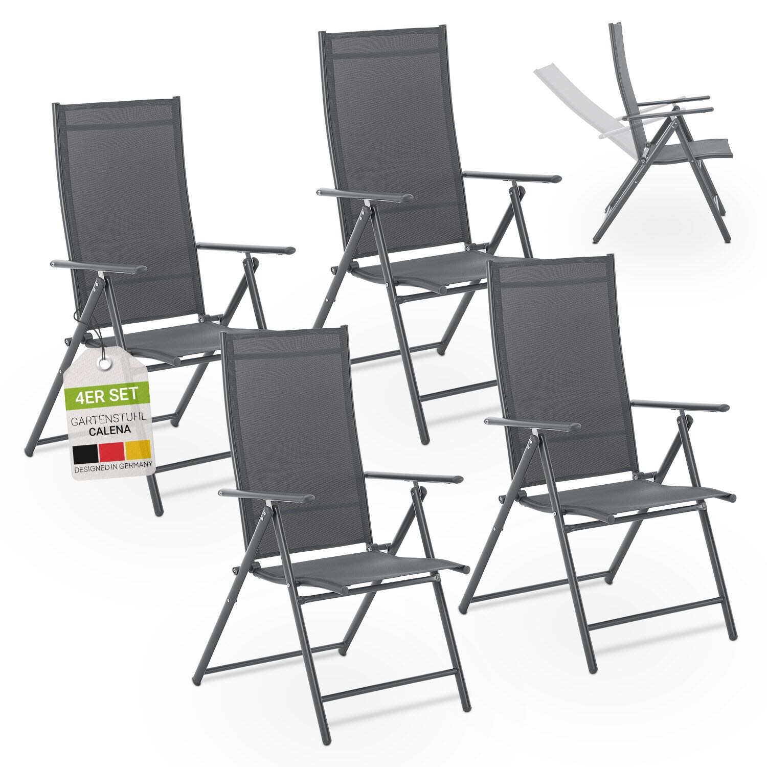 Juskys Gartenstuhl Calena 4er Set – 7-fach verstellbare Rückenlehne mit Klappfunktion – Anthrazit | 04262437184654