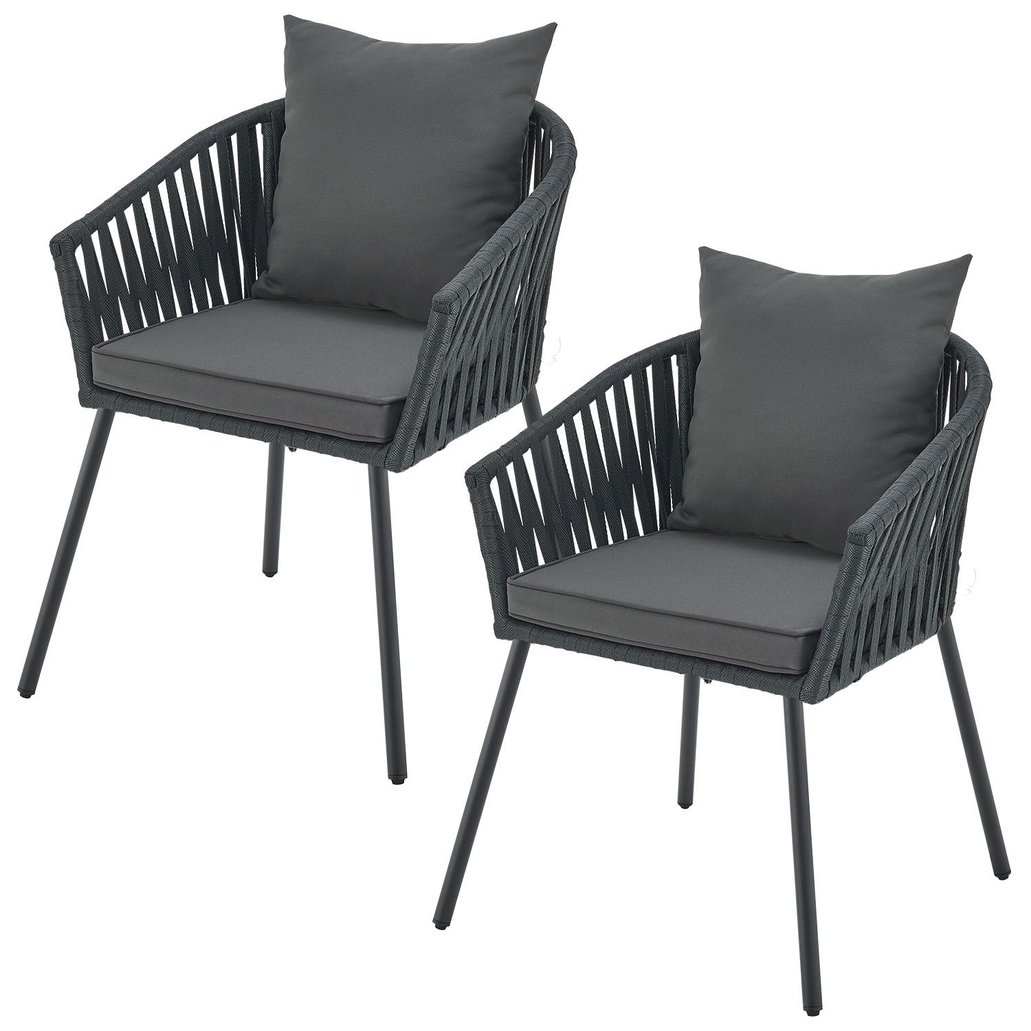 Juskys Rope St&uuml;hle 2er Set - mit Seilgeflecht & Polster -wetterfester & bis 160 kg belastbar - Grau - Bild 1