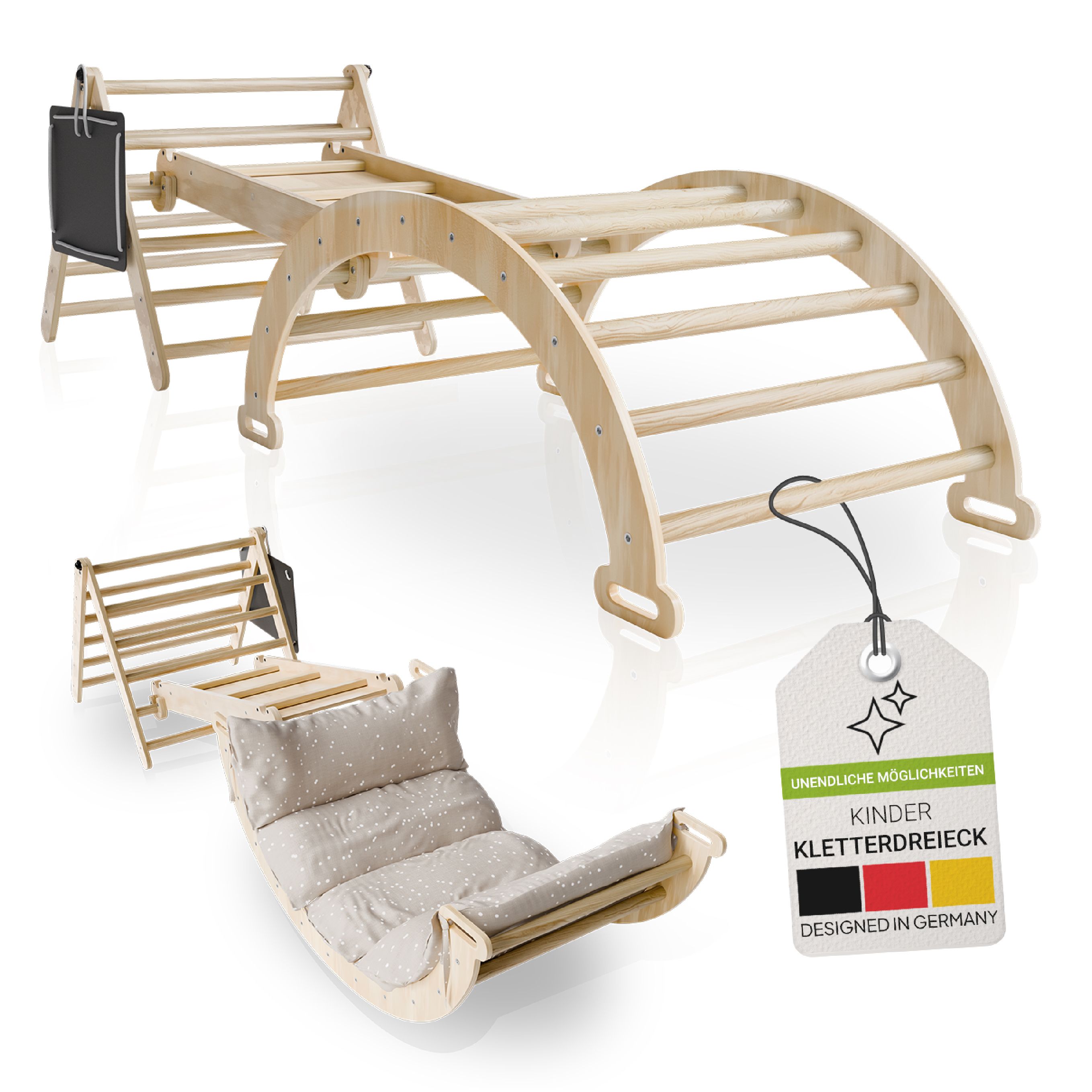 Juskys Kletterdreieck Movario Klein - Indoor Kletterger&uuml;st, Kletterdreieck und Kletterbogen, Rutsche - Bild 1