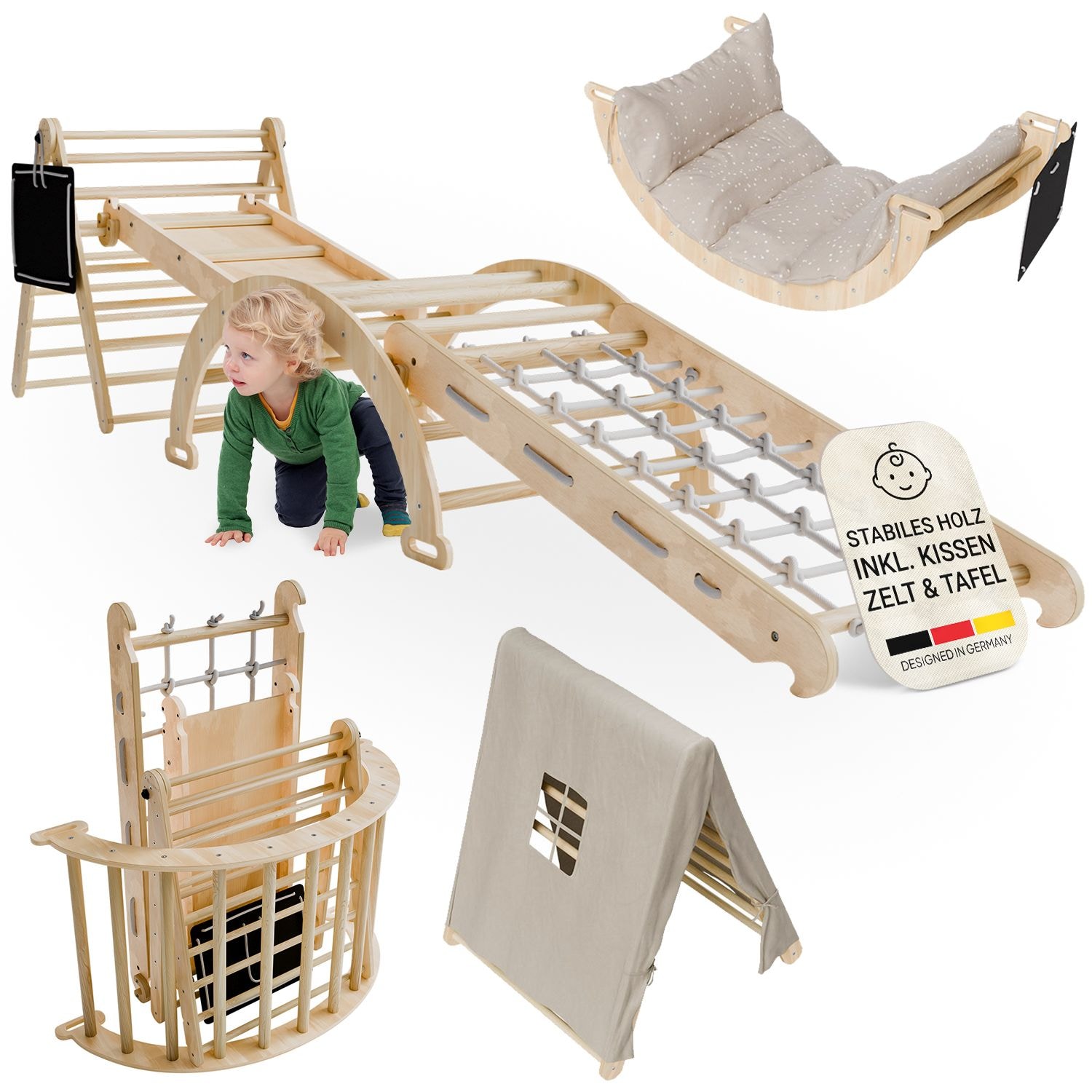 Juskys Kletterdreieck Movario Gro&szlig; - Indoor Kletterger&uuml;st, Kletterdreieck und Kletterbogen, Rutsche - Bild 1