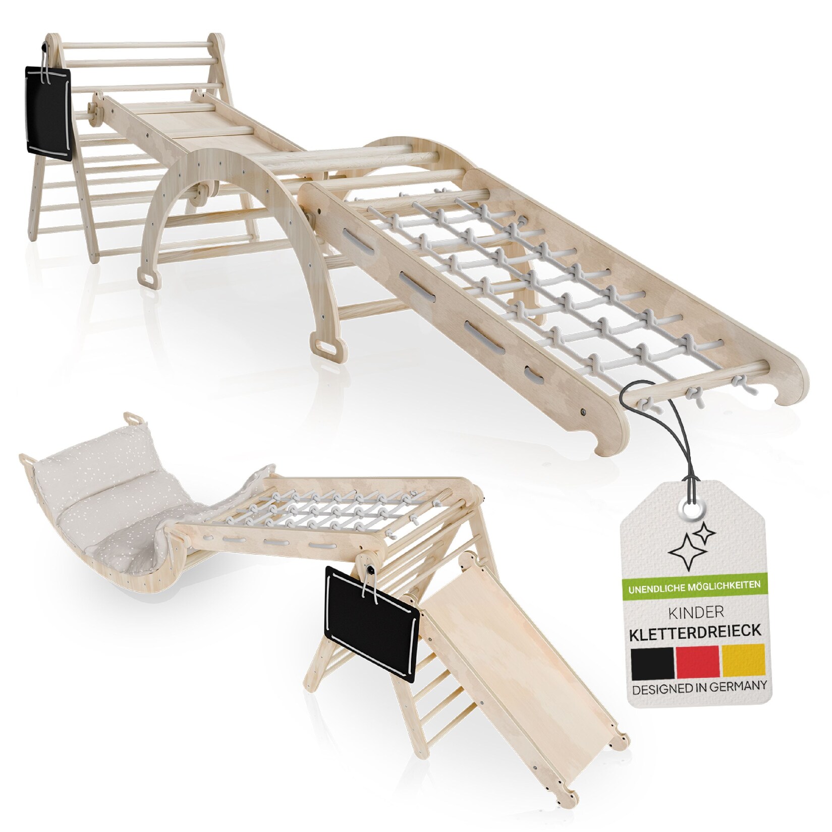 Juskys Kletterdreieck Movario Groß – Indoor Klettergerüst, Kletterdreieck und Kletterbogen, Rutsche | 04262437184715