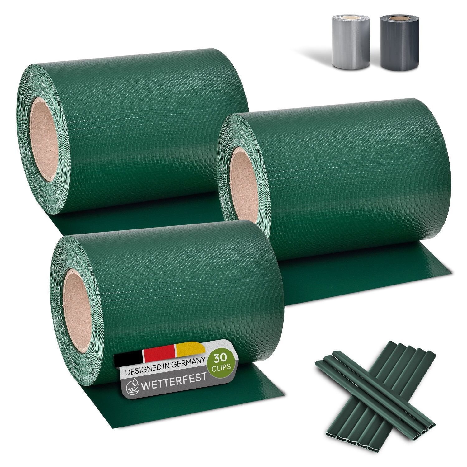 Juskys PVC Sichtschutzstreifen Doppelstabmatten Zaun 3er Set á 35m x 19cm - Zaunfolie – grün