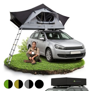 Juskys Autodachzelt Lago 120 x 210 cm - LED-Beleuchtung & Leiter - Schwarz / Grau - Bild 1