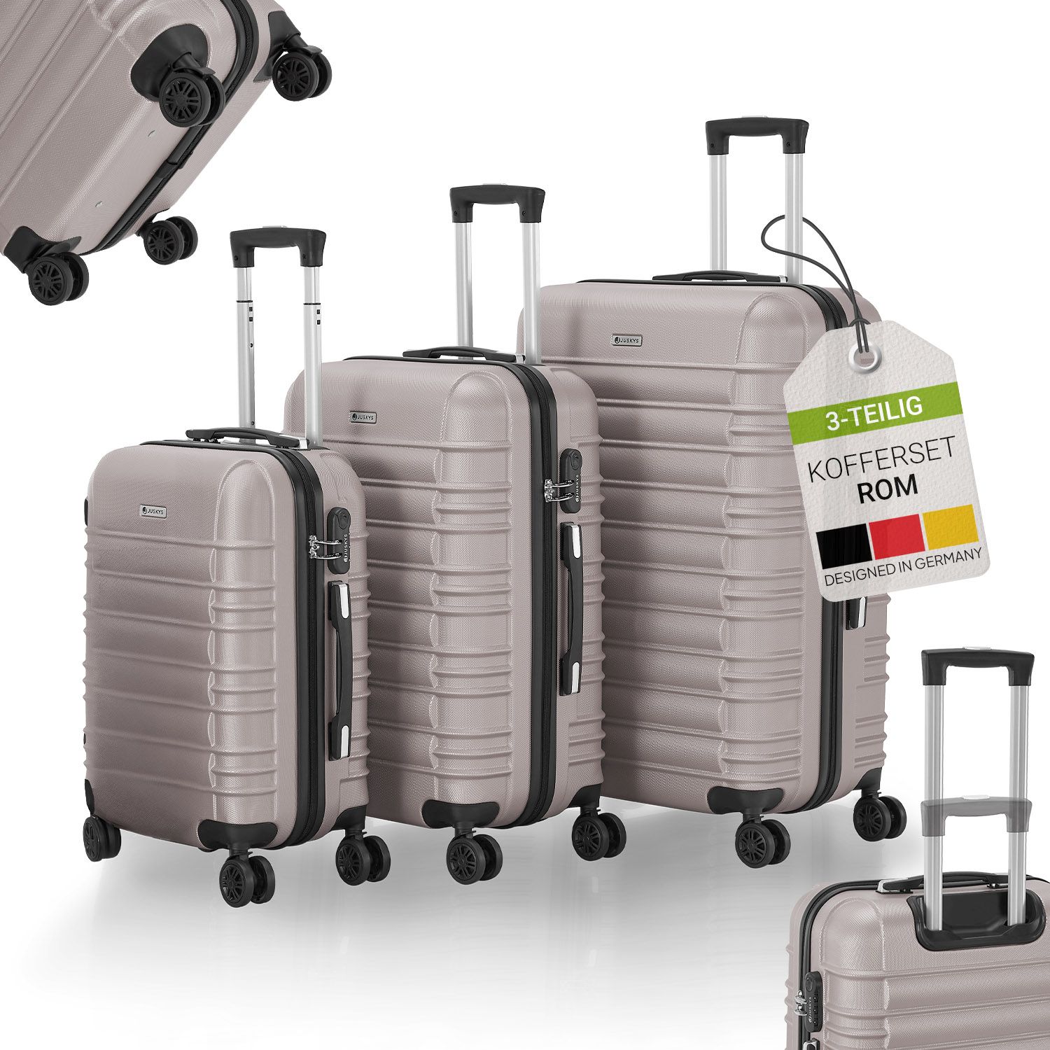 Juskys Hartschale Kofferset Rom Reisekoffer 3 teilig - Zahlenschloss, 360&deg; Rollen, Teleskopgriff - Champagner - Bild 1