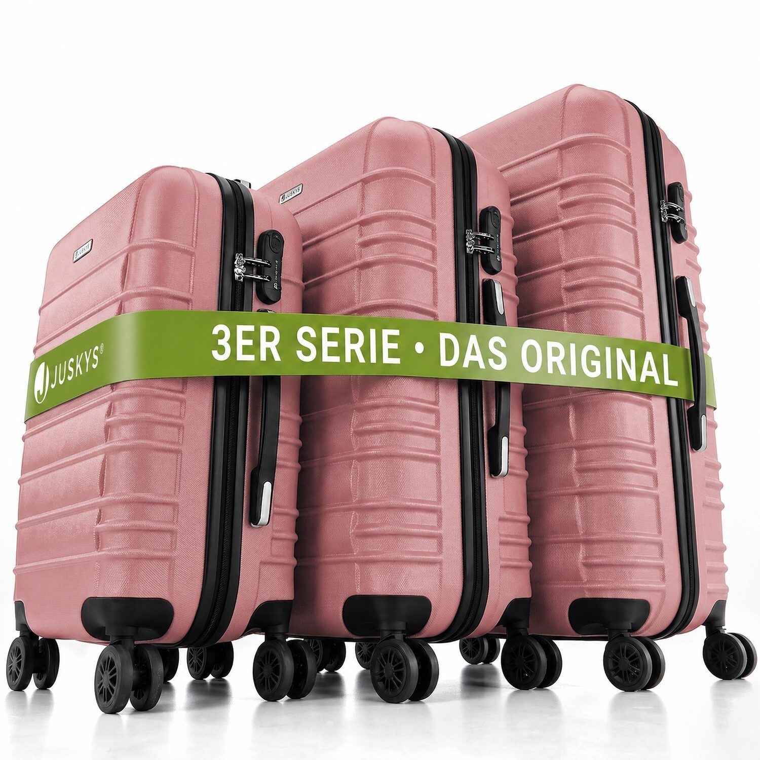 Juskys Hartschale Kofferset Rom Reisekoffer 3 teilig - Zahlenschloss, 360° Rollen, Teleskopgriff - Rosa