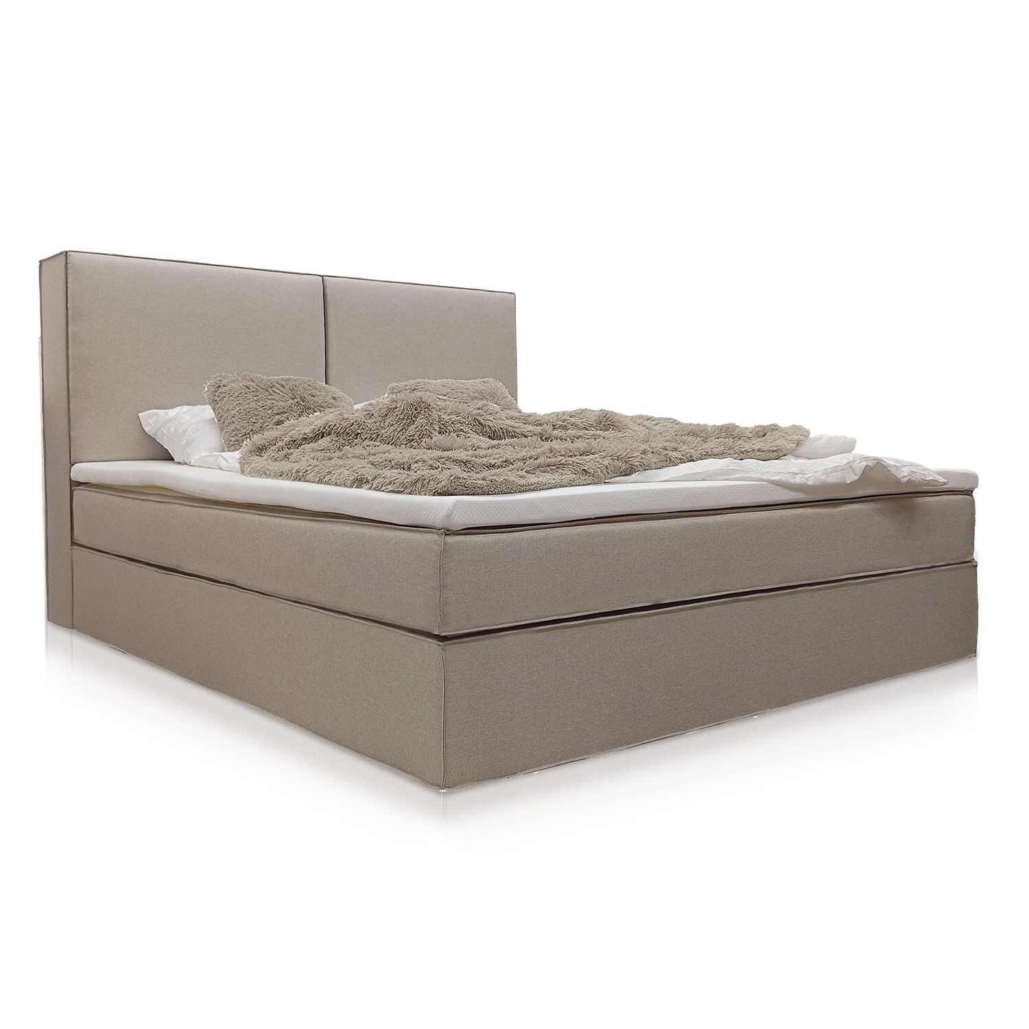 Juskys Boxspringbett Detroit 180×200 cm – Chenille Stoff & inklusive Topper – Beige | 04262437185149