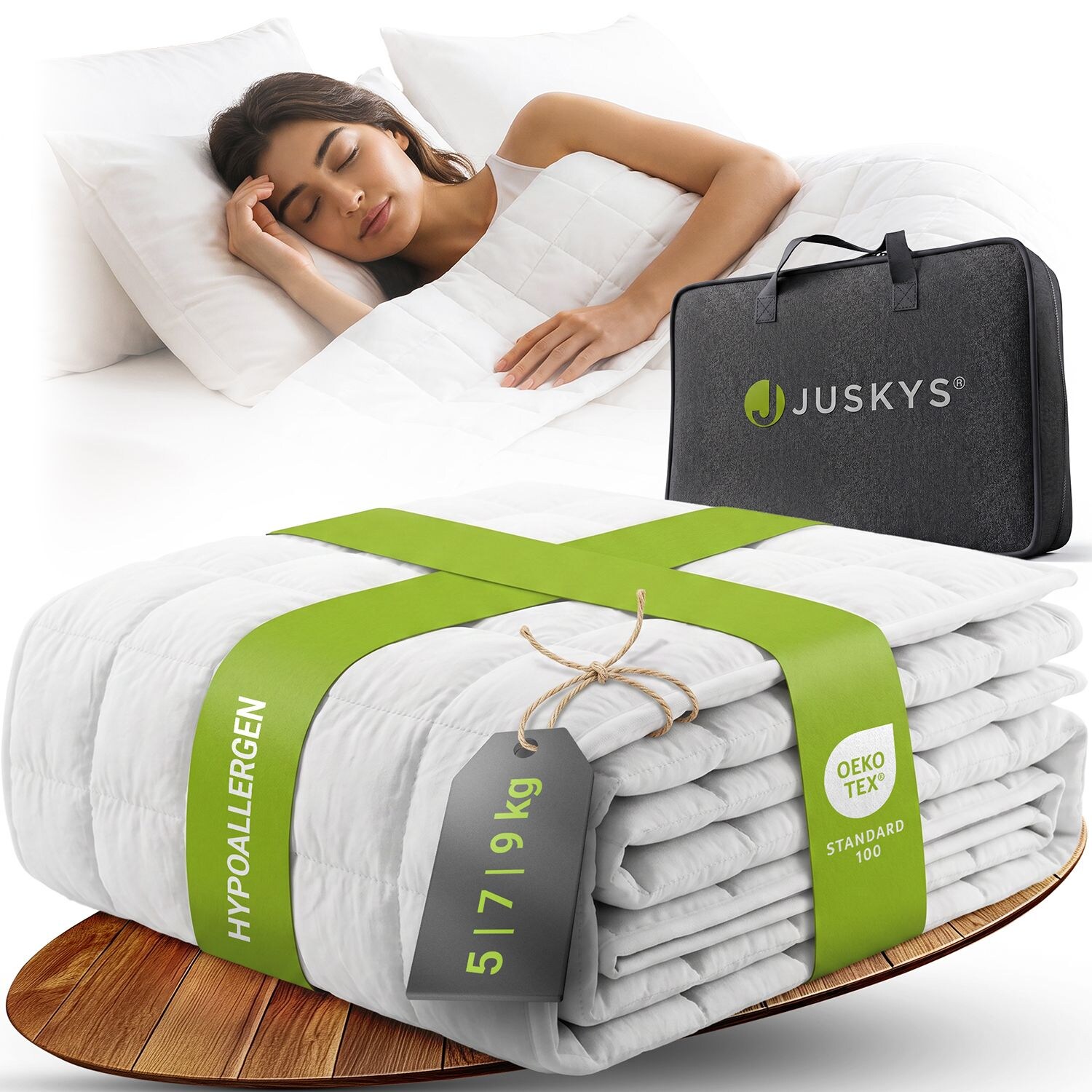 Juskys Gewichtsdecke 135x200 – Weiß, Anti-Stress-Decke mit Glasperlen, Baumwolle, 7 Schichten - 7 kg