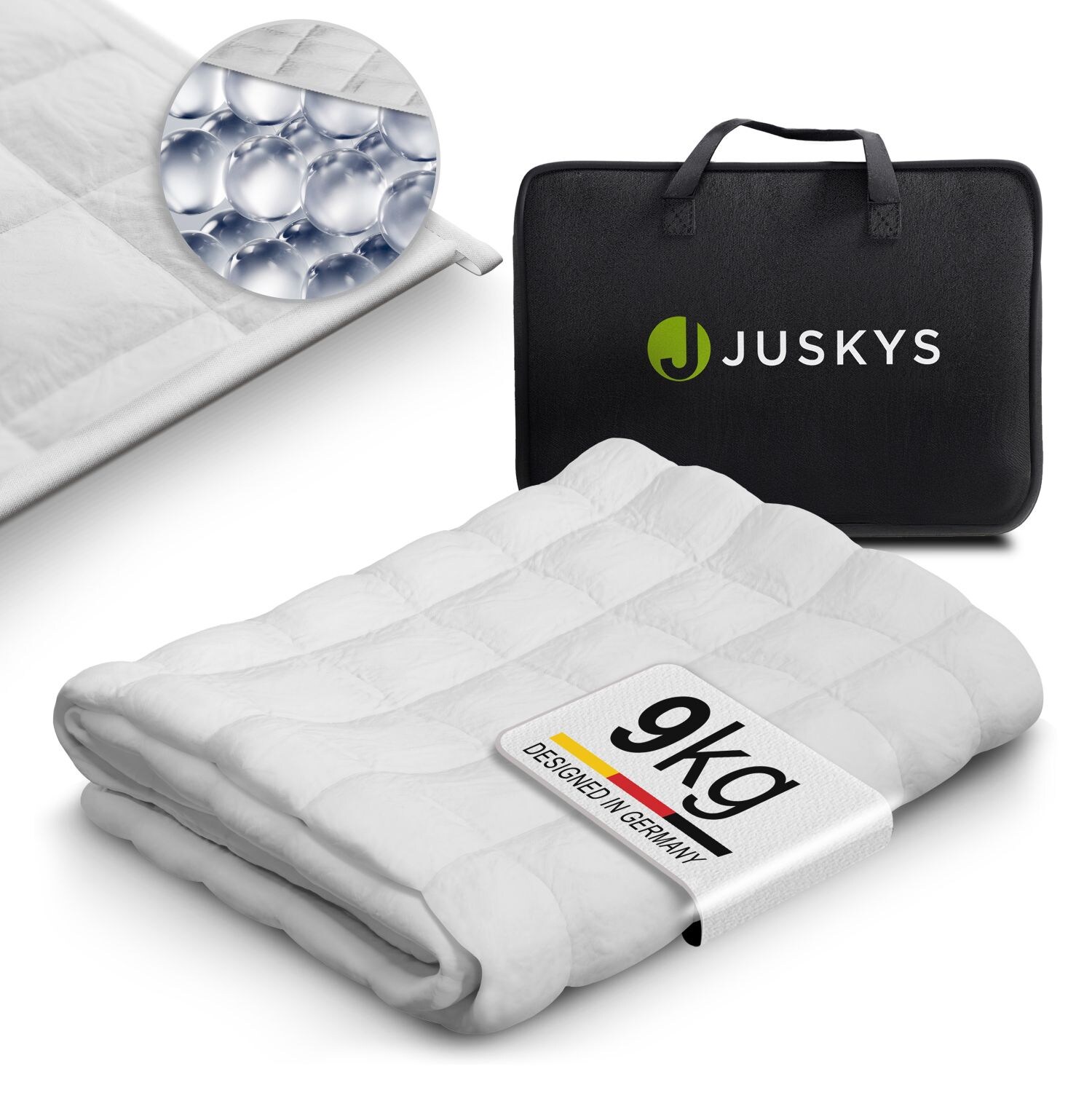 Juskys Gewichtsdecke 135×200 – Weiß, Anti-Stress-Decke mit Glasperlen, Baumwolle, 7 Schichten – 9 kg | 04262437185194