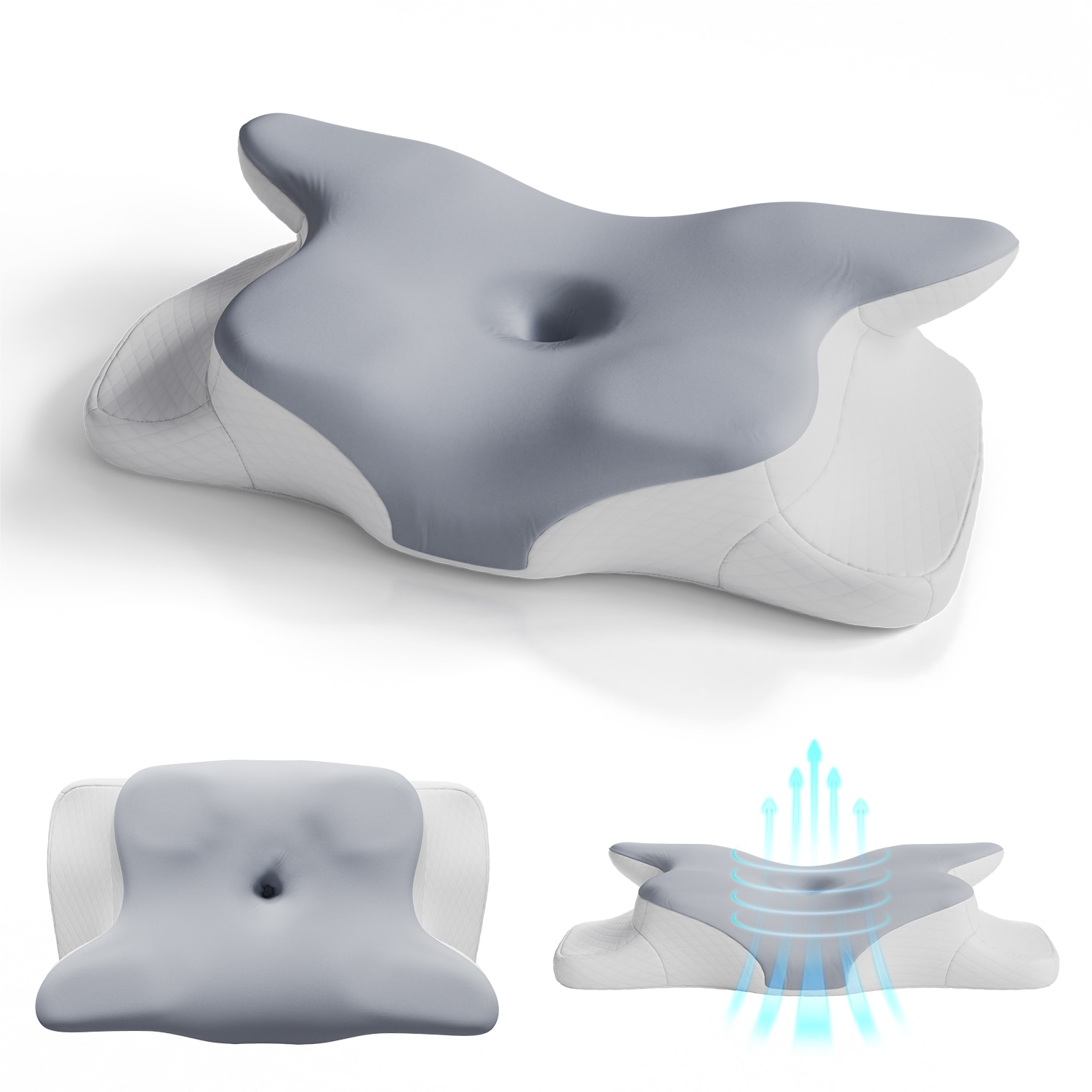 Juskys Nackenkissen 1er Set - Ergonomisch & Memory-Foam, Anpassungsf&auml;hig, Atmungsaktiv - wei&szlig; / grau - Bild 1