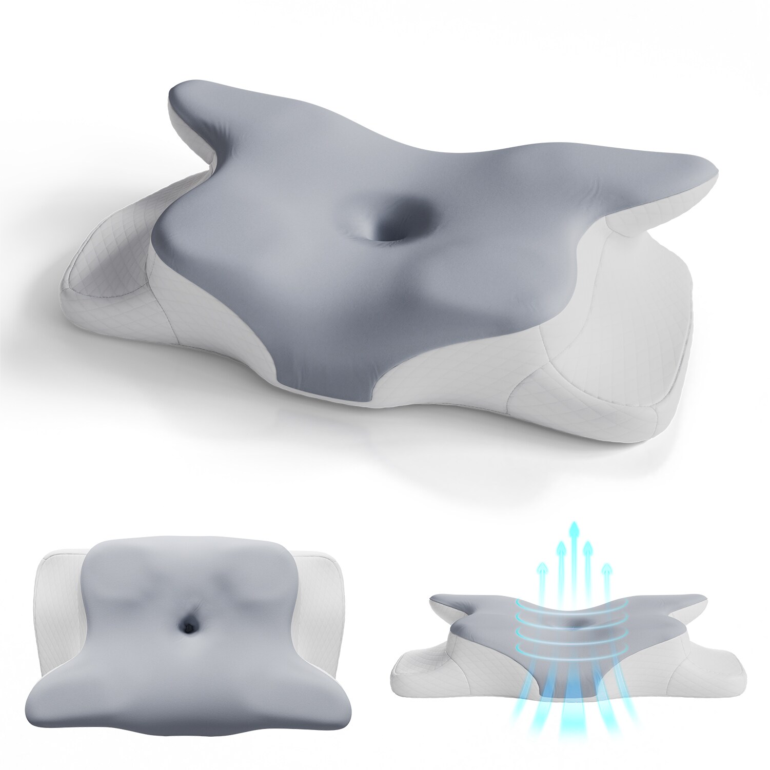 Juskys Nackenkissen 1er Set – Ergonomisch & Memory-Foam, Anpassungsfähig, Atmungsaktiv – weiß / grau | 04262437185200