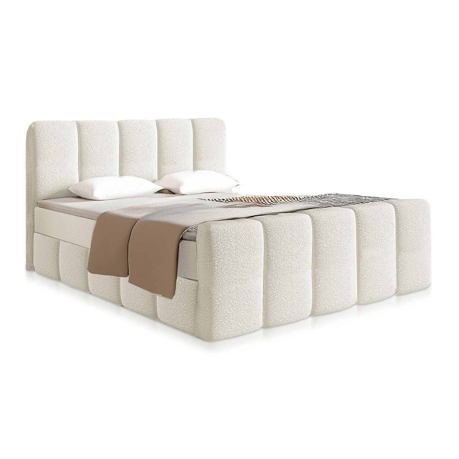 Juskys Boxspringbett Manitoba 180x200 cm - Topper & hochwertige Polsterung inklusive - Creme - Bild 1