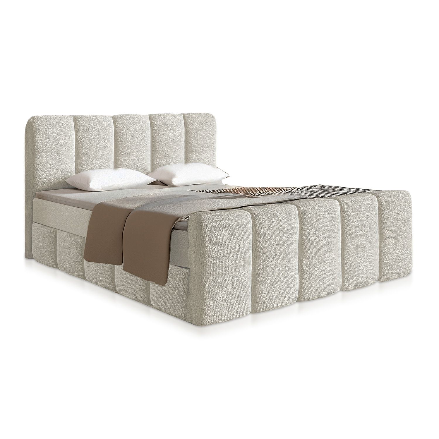 Juskys Boxspringbett Manitoba 180x200 cm - Topper & hochwertige Polsterung inklusive - Beige - Bild 1