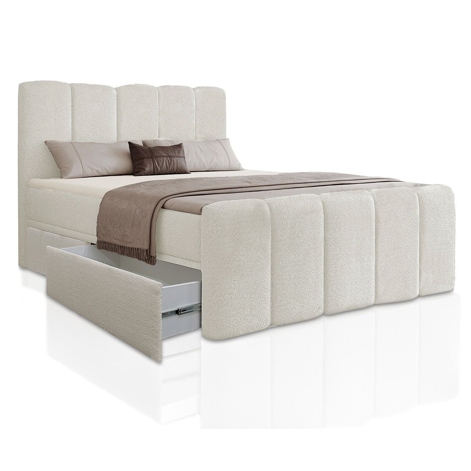 Juskys Boxspringbett Manitoba mit Bettkasten 180×200 cm – Topper & hochwertige Polsterung inklusive – Beige | 04262437185286