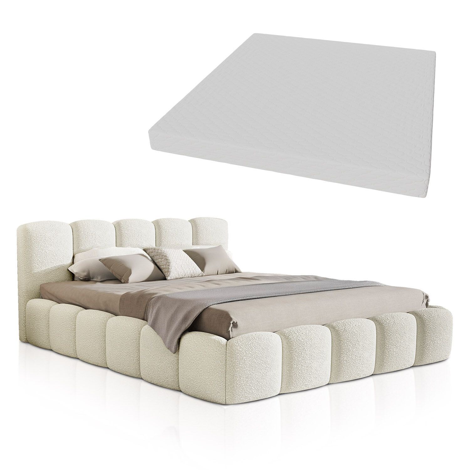 Juskys Polsterbett Catania – Bubble Design & gepolstert, inkl. Matratze – 180 x 200 cm – Creme | 04262437185293