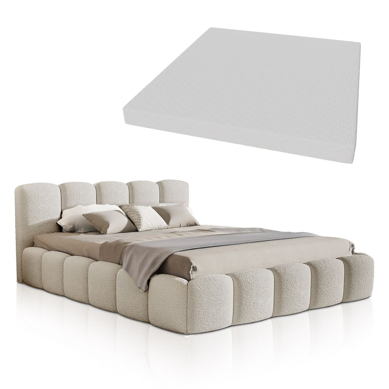 Juskys Polsterbett Catania – Bubble Design & gepolstert, inkl. Matratze – 180 x 200 cm – Beige | 04262437185309