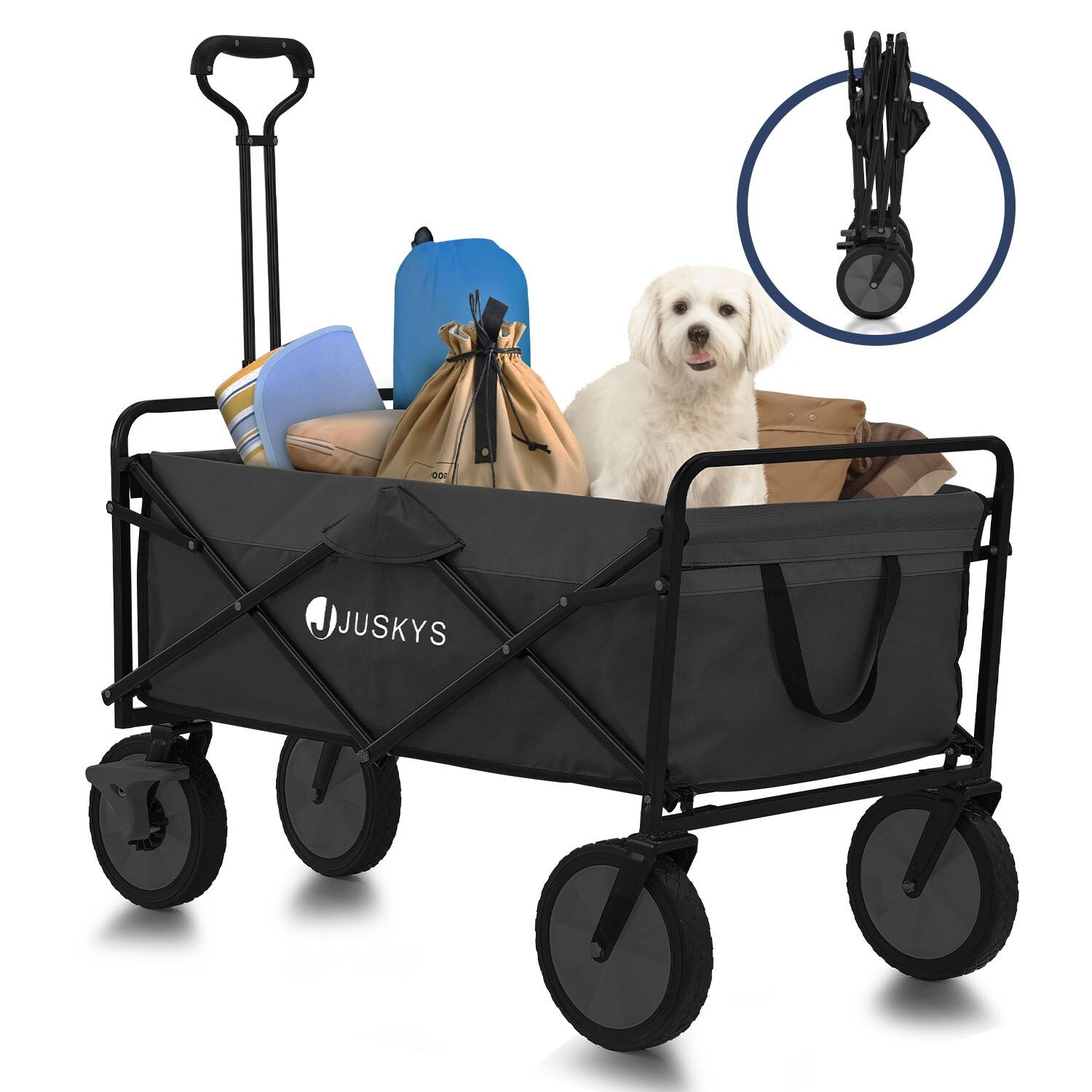 Juskys Bollerwagen 100 kg Tragkraft – Transportwagen faltbar – Einkaufen & Camping –  Schwarz | 04262437185736