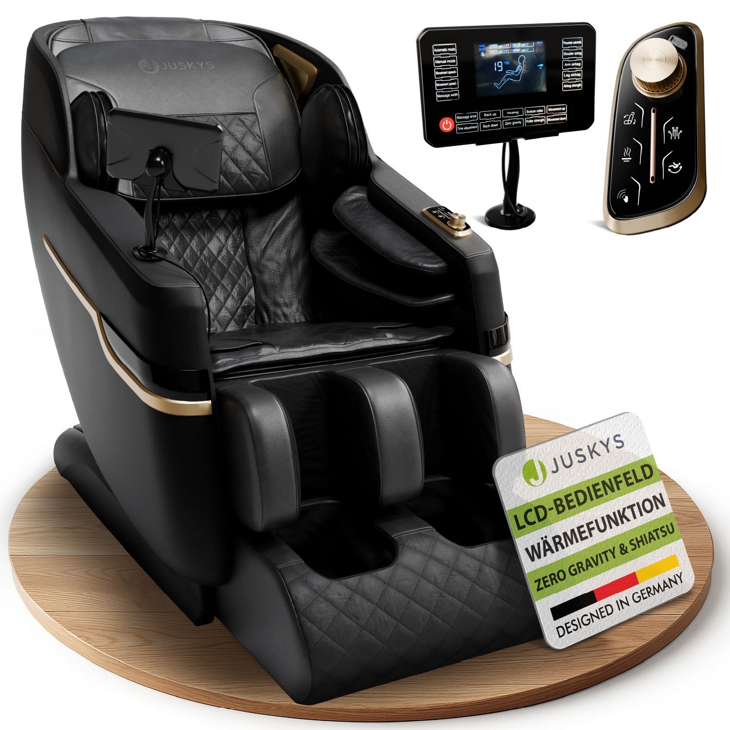Juskys Massagesessel Naxos mit LCD-Bedienung, Bluetooth, USB & Heizung &ndash; Schwarz - Bild 1