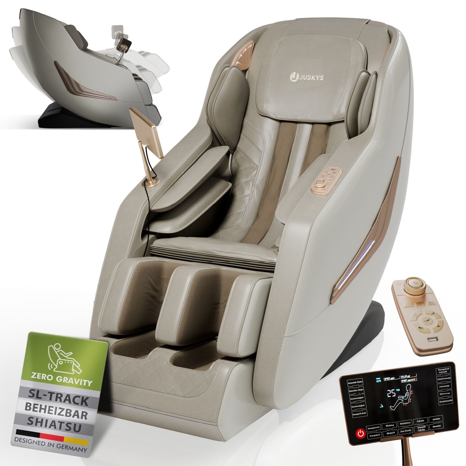 Juskys Massagesessel Paros mit Zero Gravity, Shiatsu, SL-Track & W&auml;rmefunktion &ndash; Beige - Bild 1