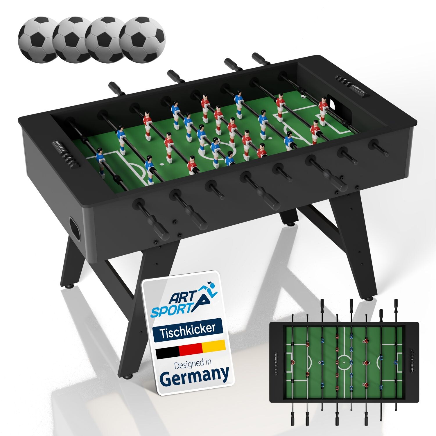 Artsport Tischkicker ProKick - MDF-Kickertisch mit Torzähler & Anti-Rutsch-Griffen – Schwarz