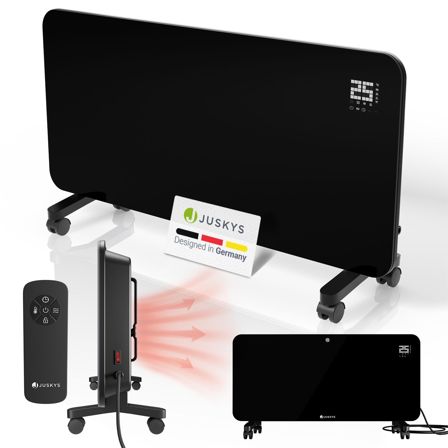 Juskys Glasheizung 2000W &ndash; Elektroheizung mit App, LED-Display & Timer, f&uuml;r Wand & Boden - Bild 1