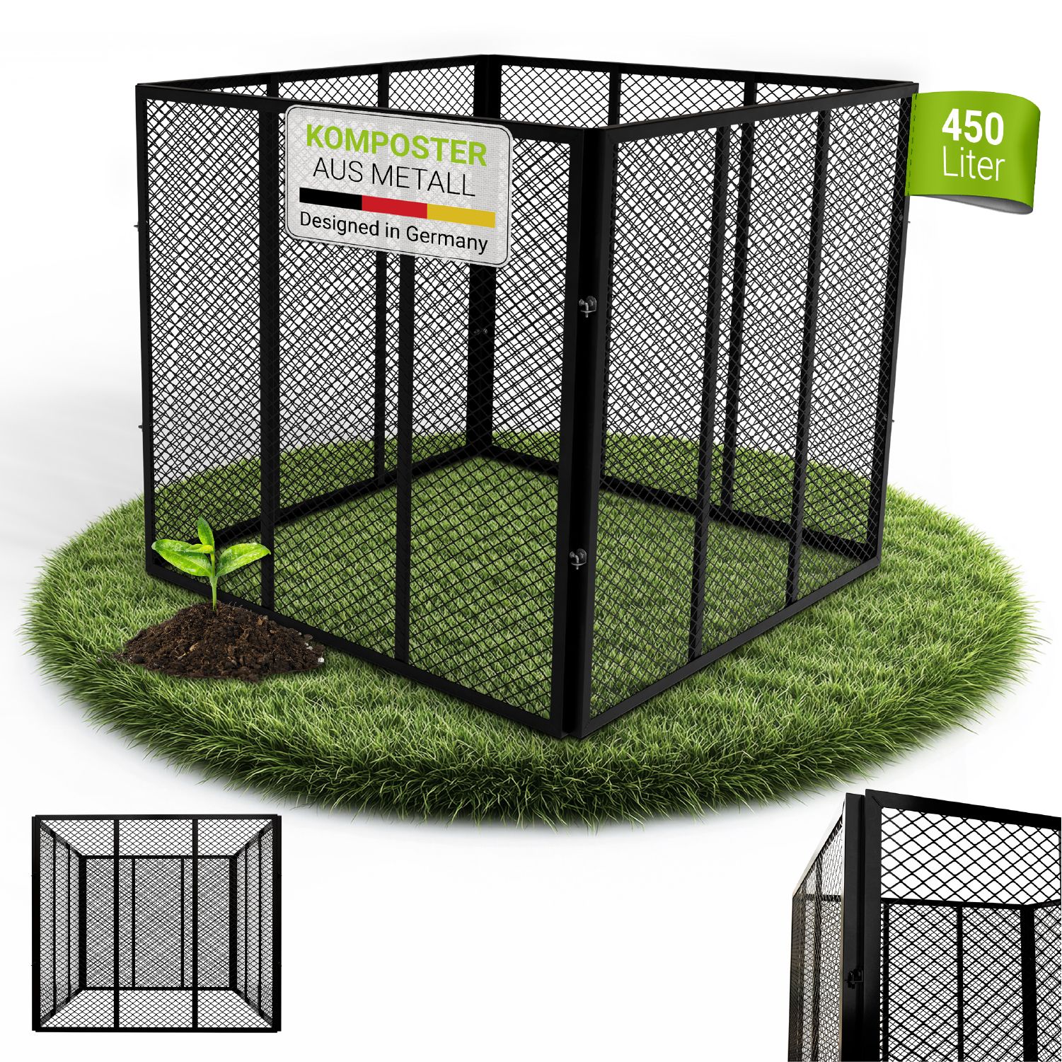 Juskys Komposter 450 L aus Stahl, witterungsbest&auml;ndig, mit Bel&uuml;ftung & Stecksystem &ndash; Schwarz - Bild 1