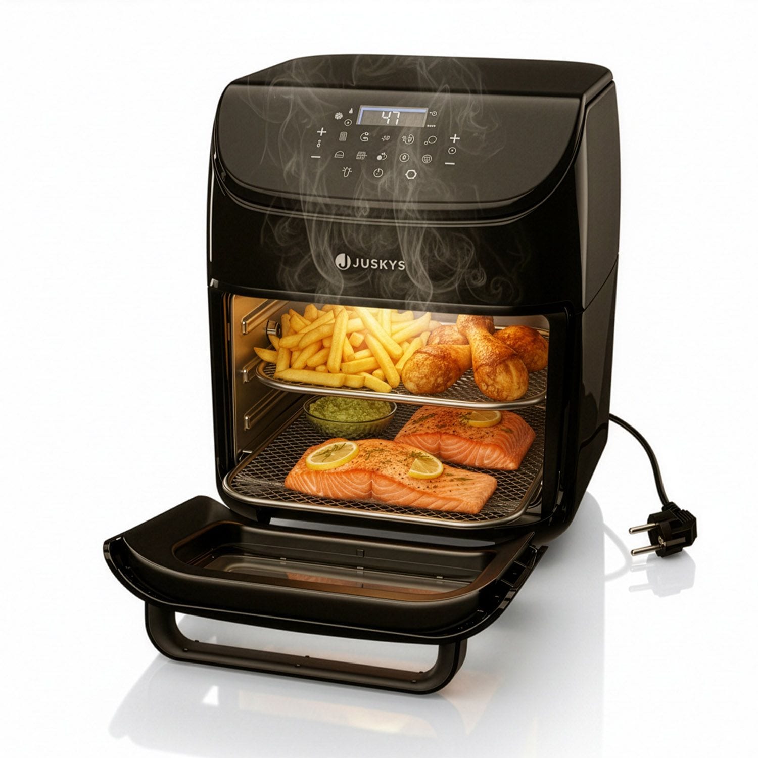 Juskys Hei&szlig;luftfritteuse 12L &ndash; Schwarz, Airfryer mit 10 Programmen, Display & Zubeh&ouml;r - Bild 1
