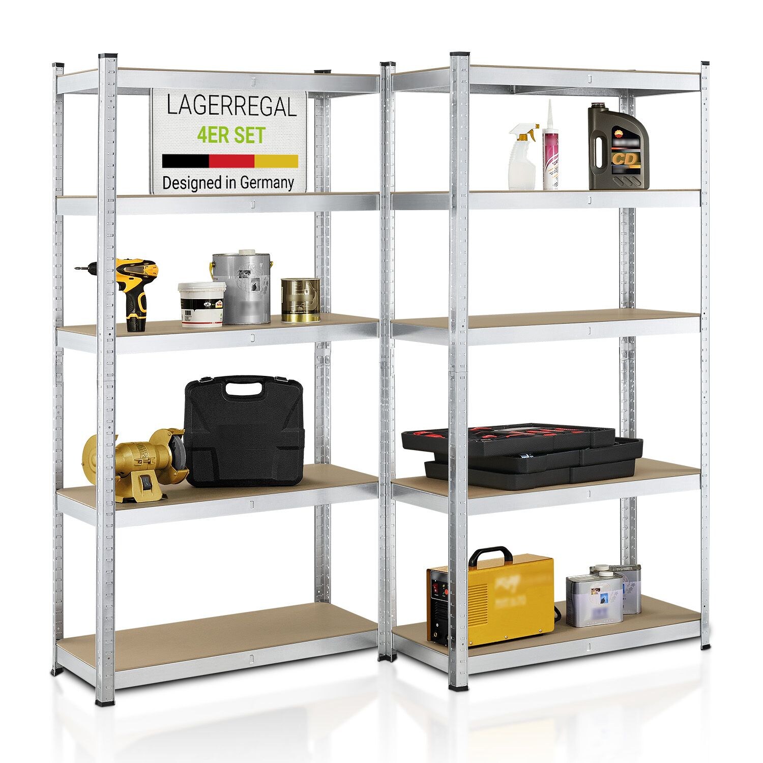 Juskys Lagerregal Basic 4er Set 180x90x40 cm – Metall Schwerlastregal, 20 Böden, 3500 kg | 04262437185996