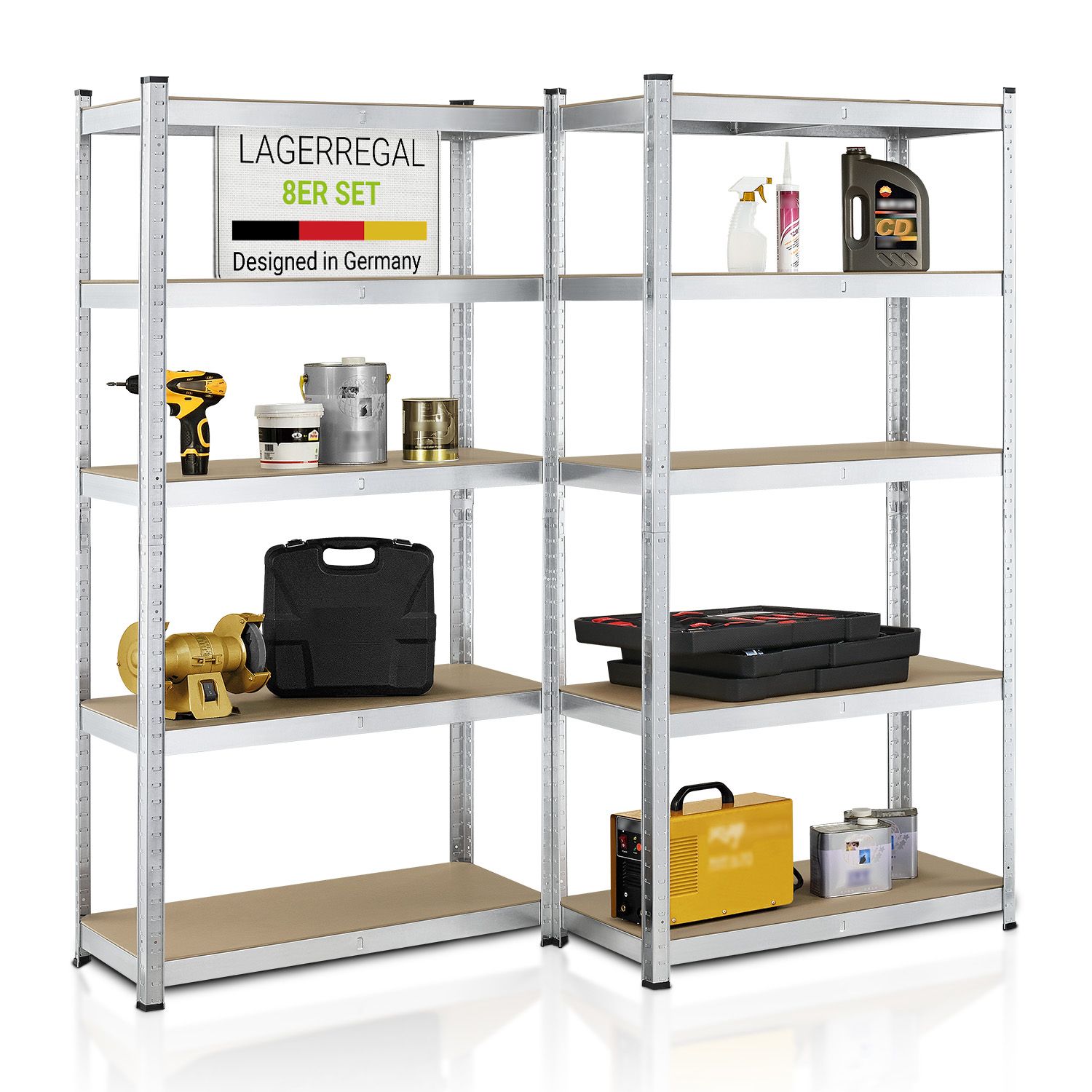 Juskys Lagerregal Basic 8er Set 180x90x40 cm &ndash; Metall Schwerlastregal, 40 B&ouml;den, 7000 kg - Bild 1