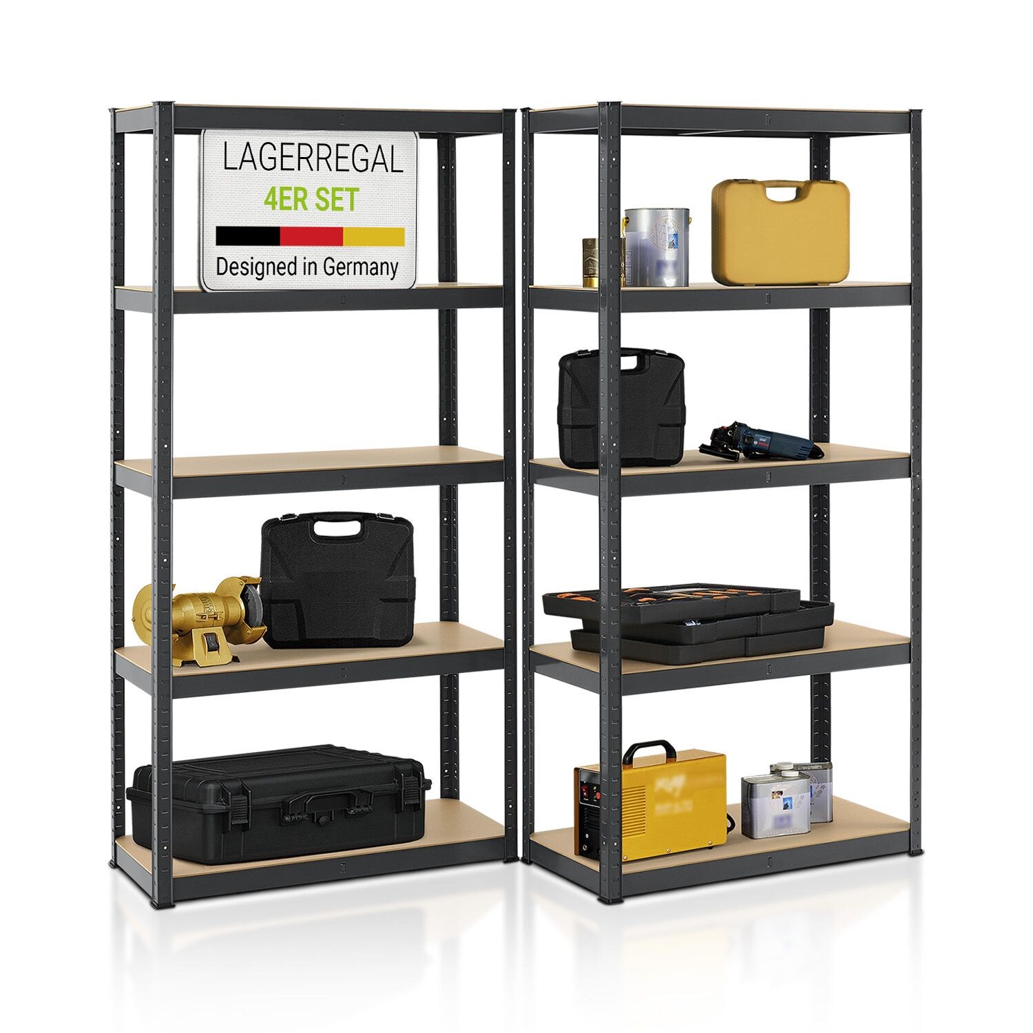 Juskys Lagerregal Basic 4er Set 180x90x40 cm – Metall Schwerlastregal, 20 Böden, 3500 kg, grau | 04262437186023