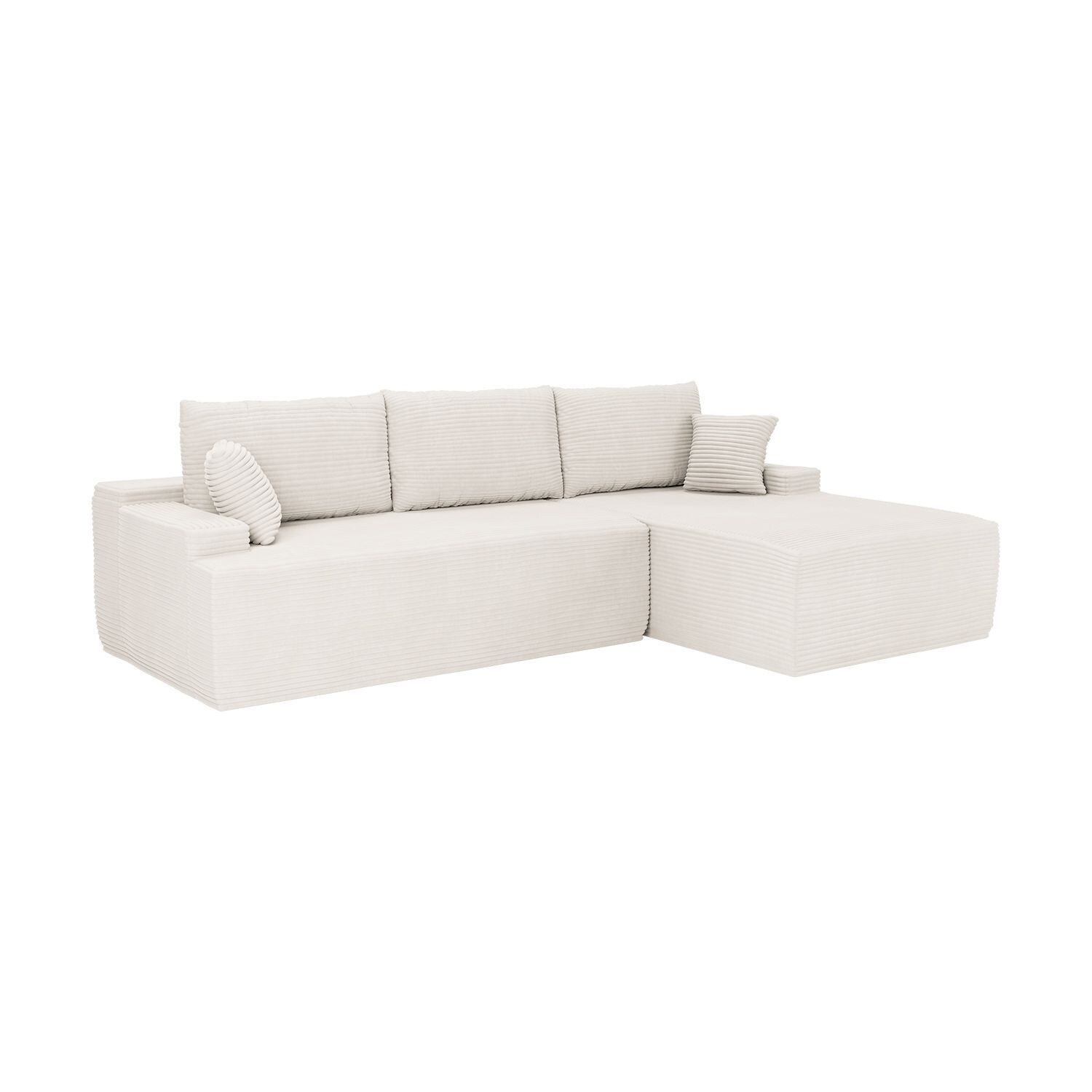 Juskys Sofa Coredo Rechts - Ecksofa 3 Sitzer, Couch in L Form mit Ottomane - Cord in Creme