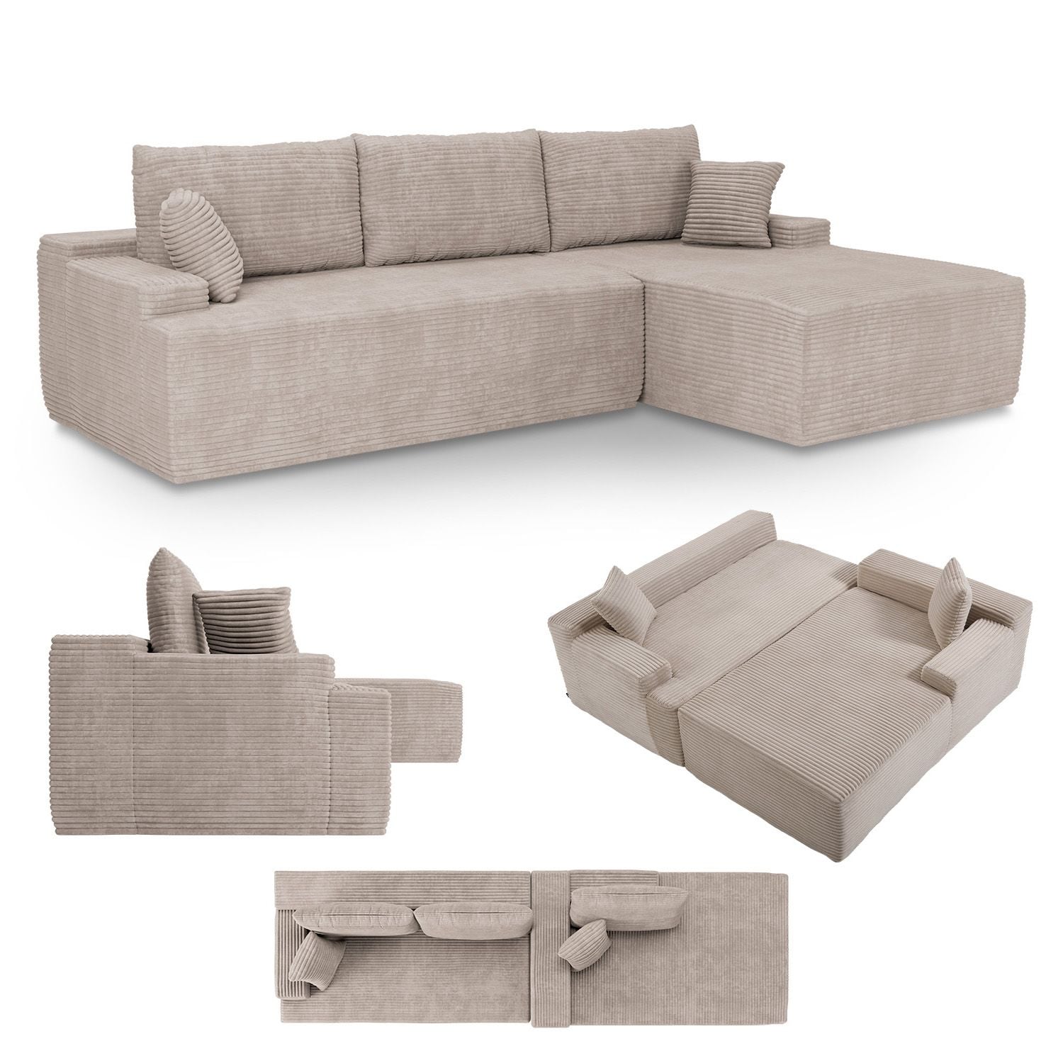Juskys Sofa Coredo Rechts - Ecksofa 3 Sitzer, Couch in L Form mit Ottomane - Cord in Taupe - Bild 1