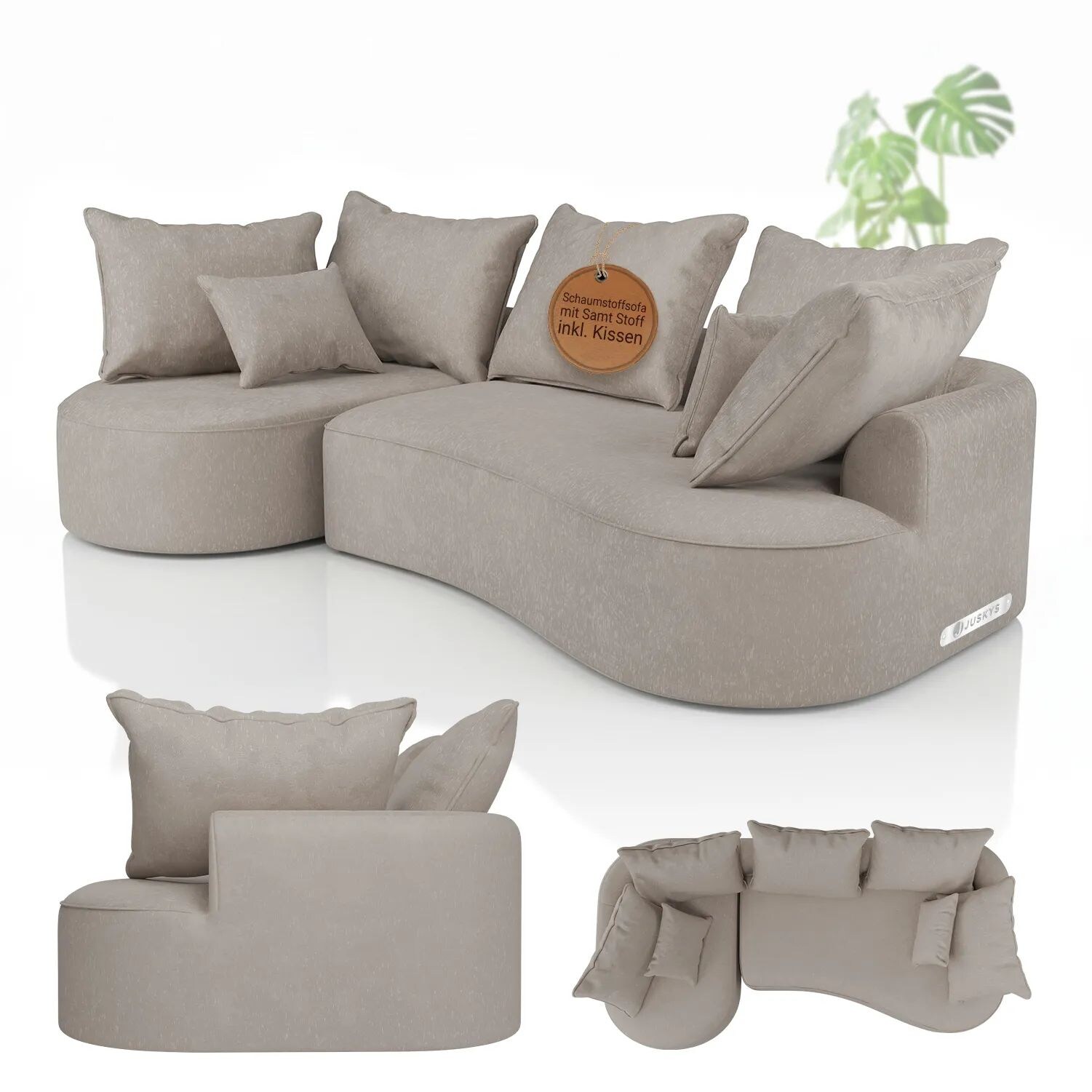 Juskys Sofa Tirano - Ecksofa L-Form, inkl. Kissen, 4-Sitzer Eckcouch, Samt Beige & Ottomane links